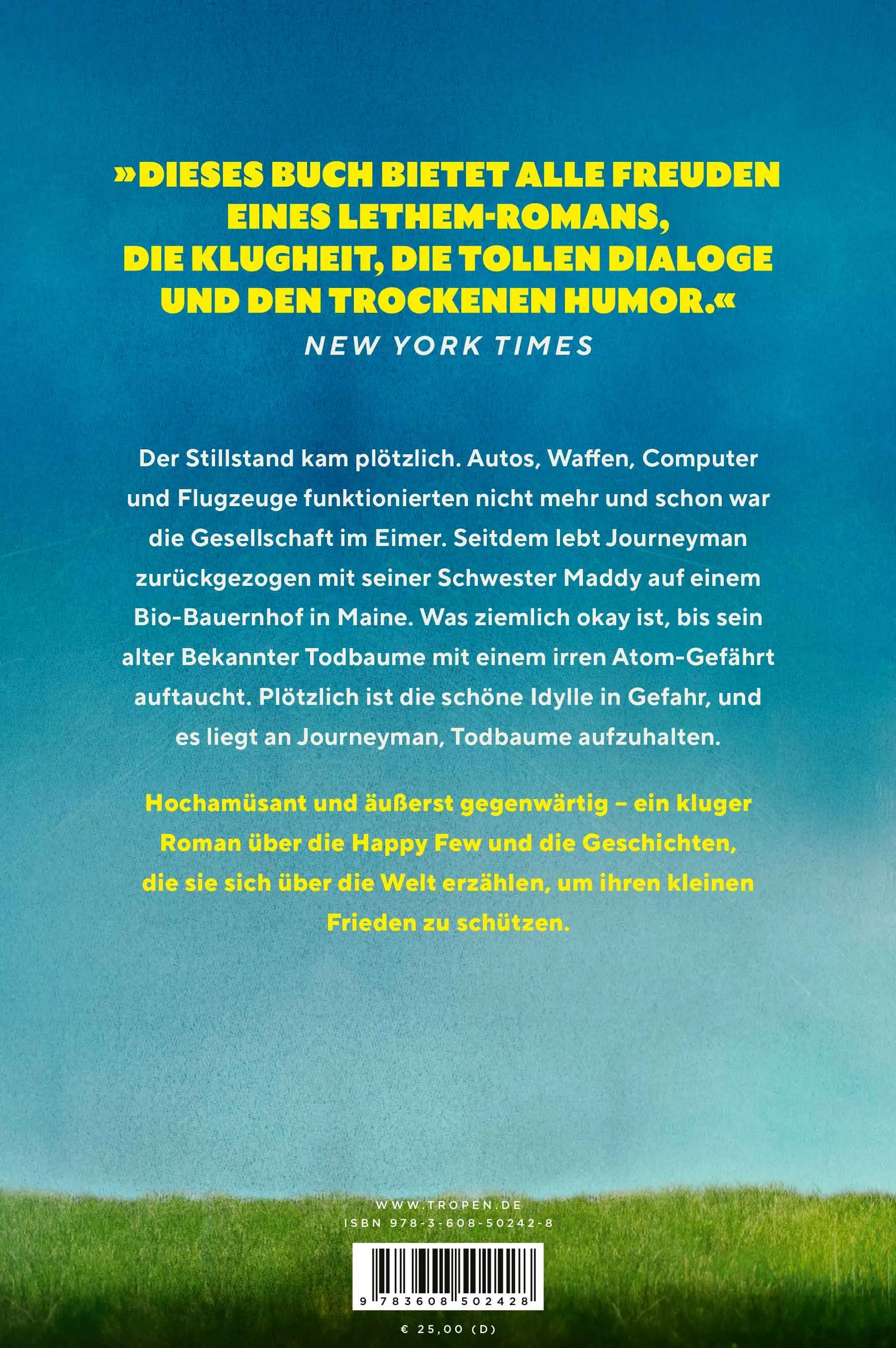 Buchrückseite von 'Der Stillstand' mit Klappentext - Gebundene Ausgabe