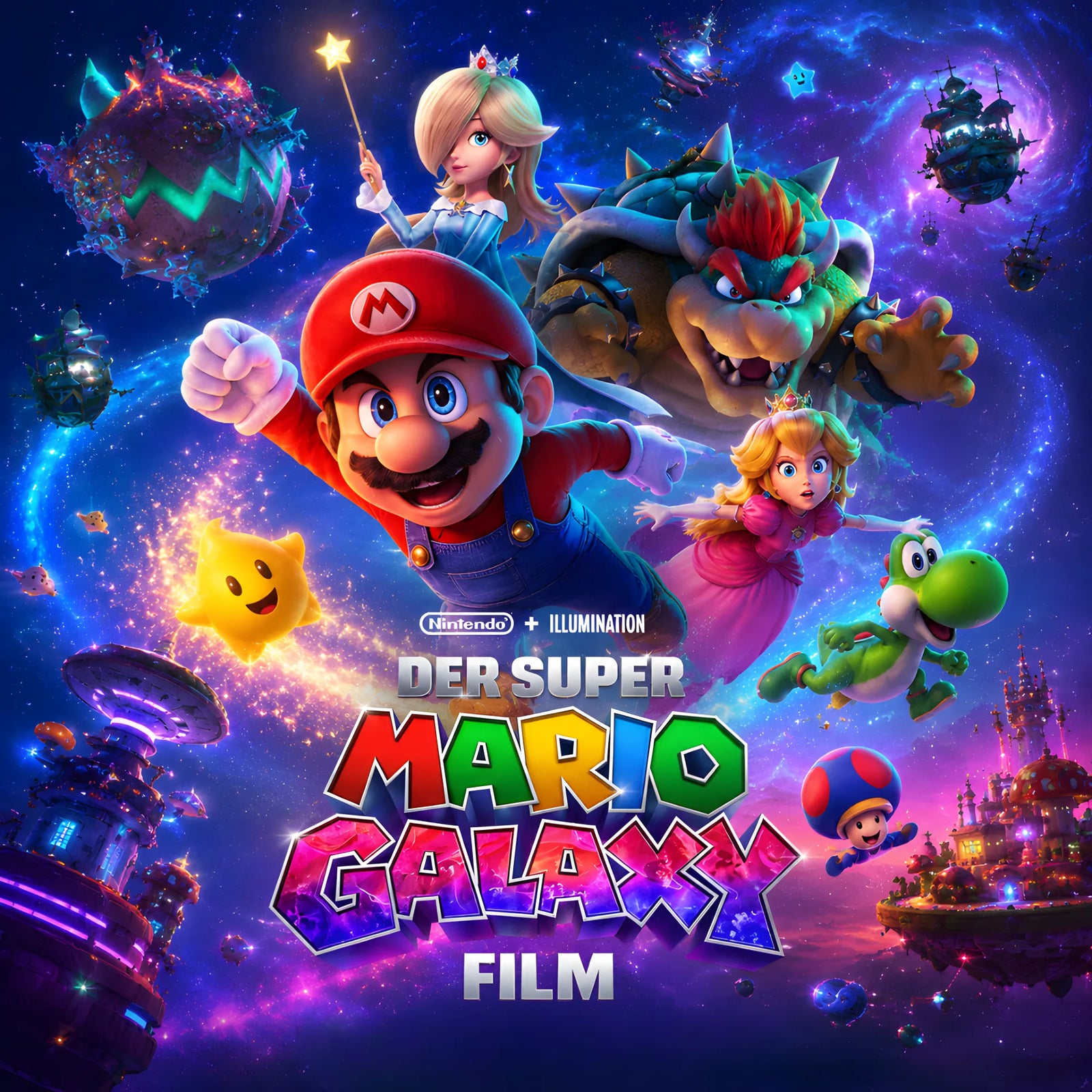 Der Super Mario Galaxy Film mit Mario, Peach, Bowser und Yoshi