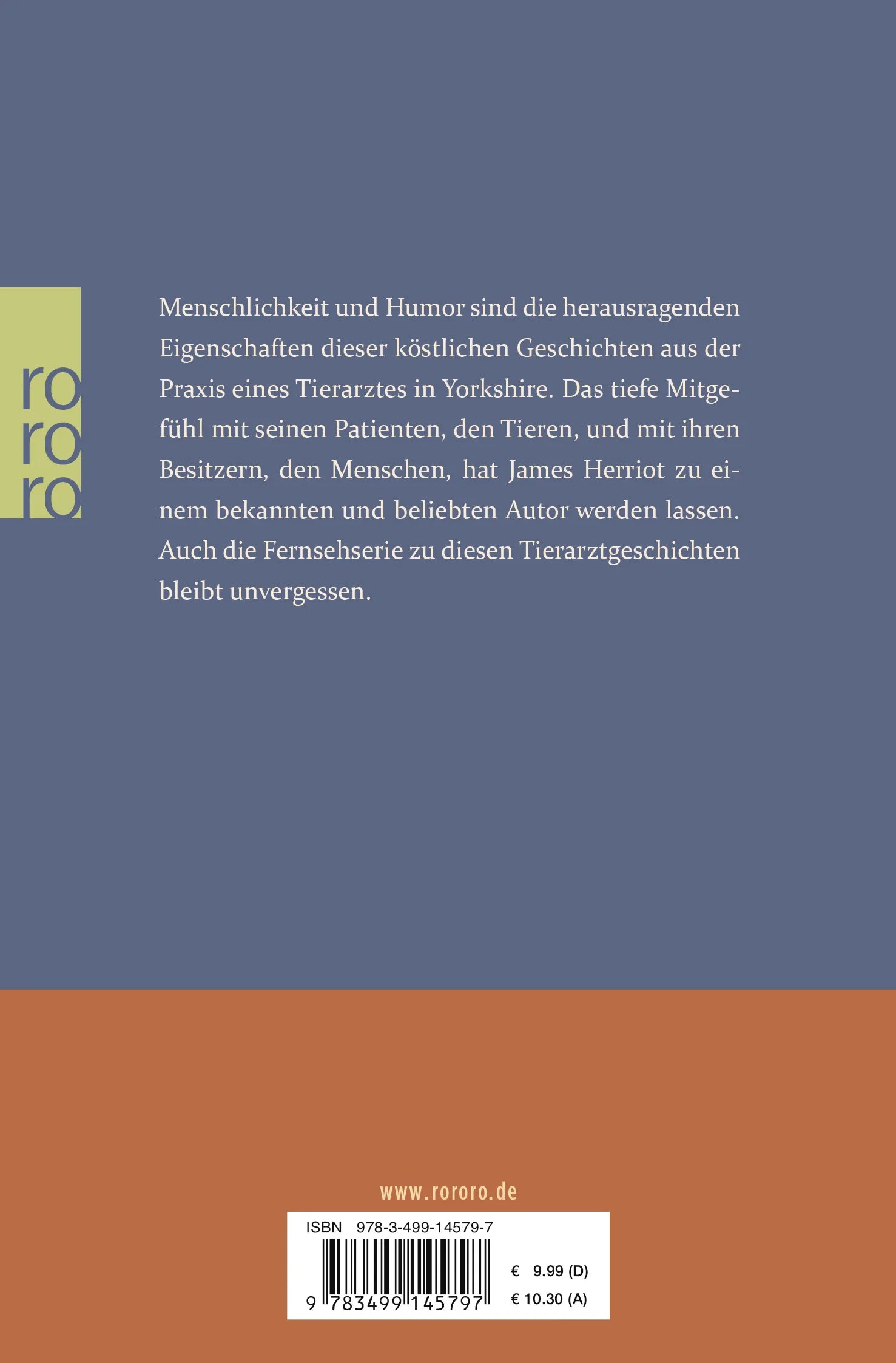 Buchrückseite von 'Der Tierarzt' mit Klappentext - Taschenbuch