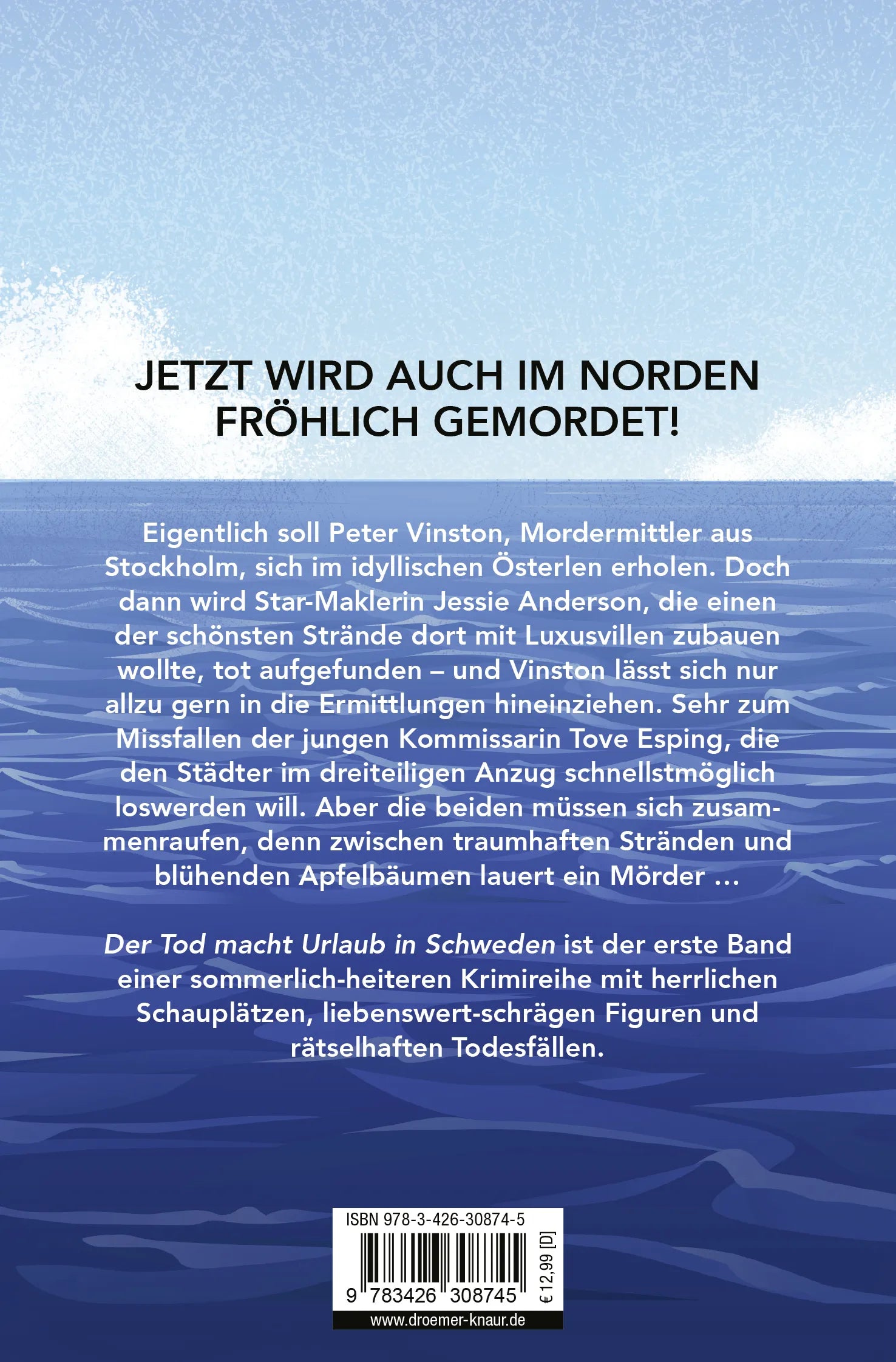 Buchrückseite von 'Der Tod macht Urlaub in Schweden' mit Klappentext - Taschenbuch