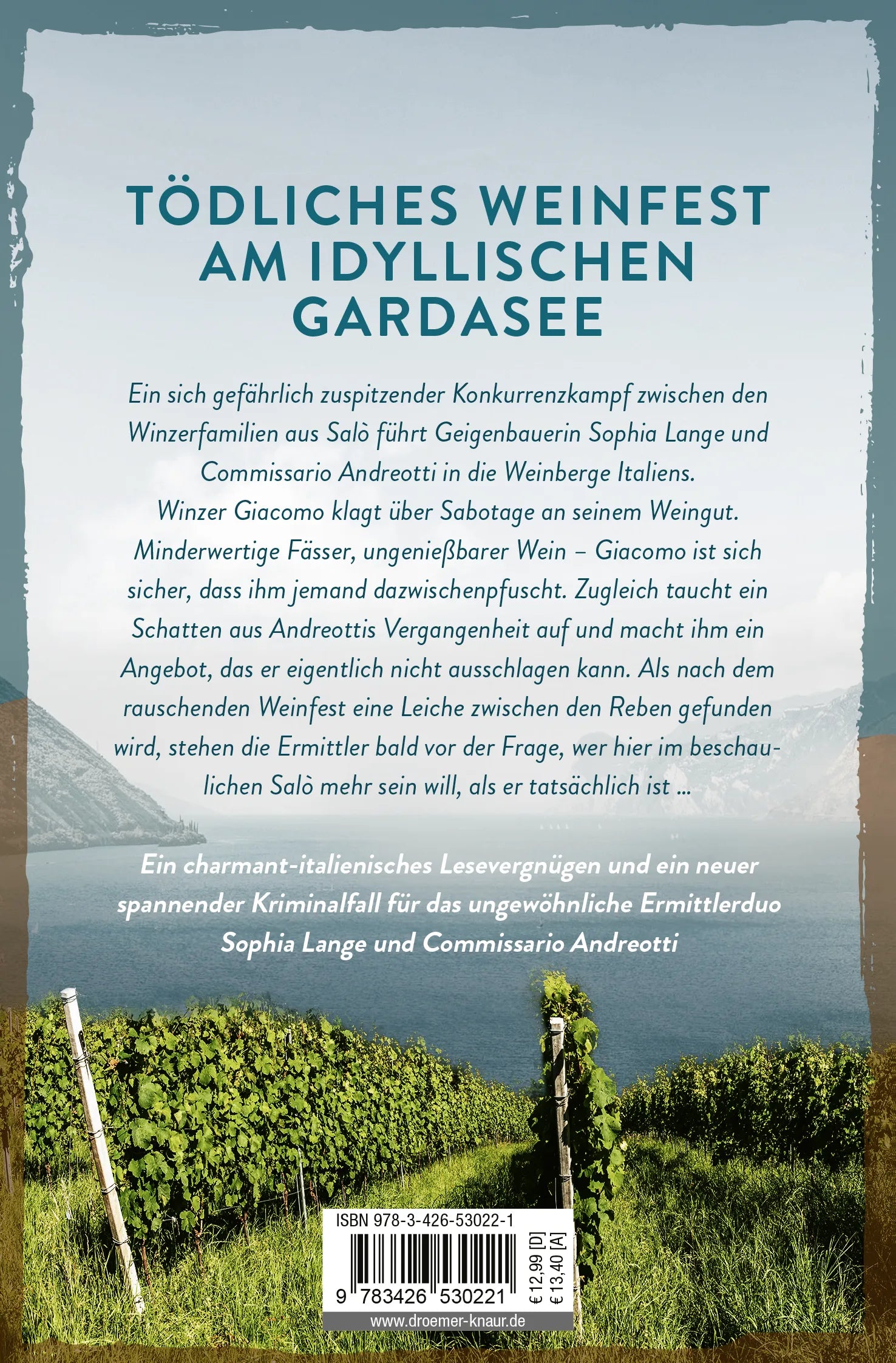 Buchrückseite von 'Der Tote im Weinhang' mit Klappentext - Taschenbuch