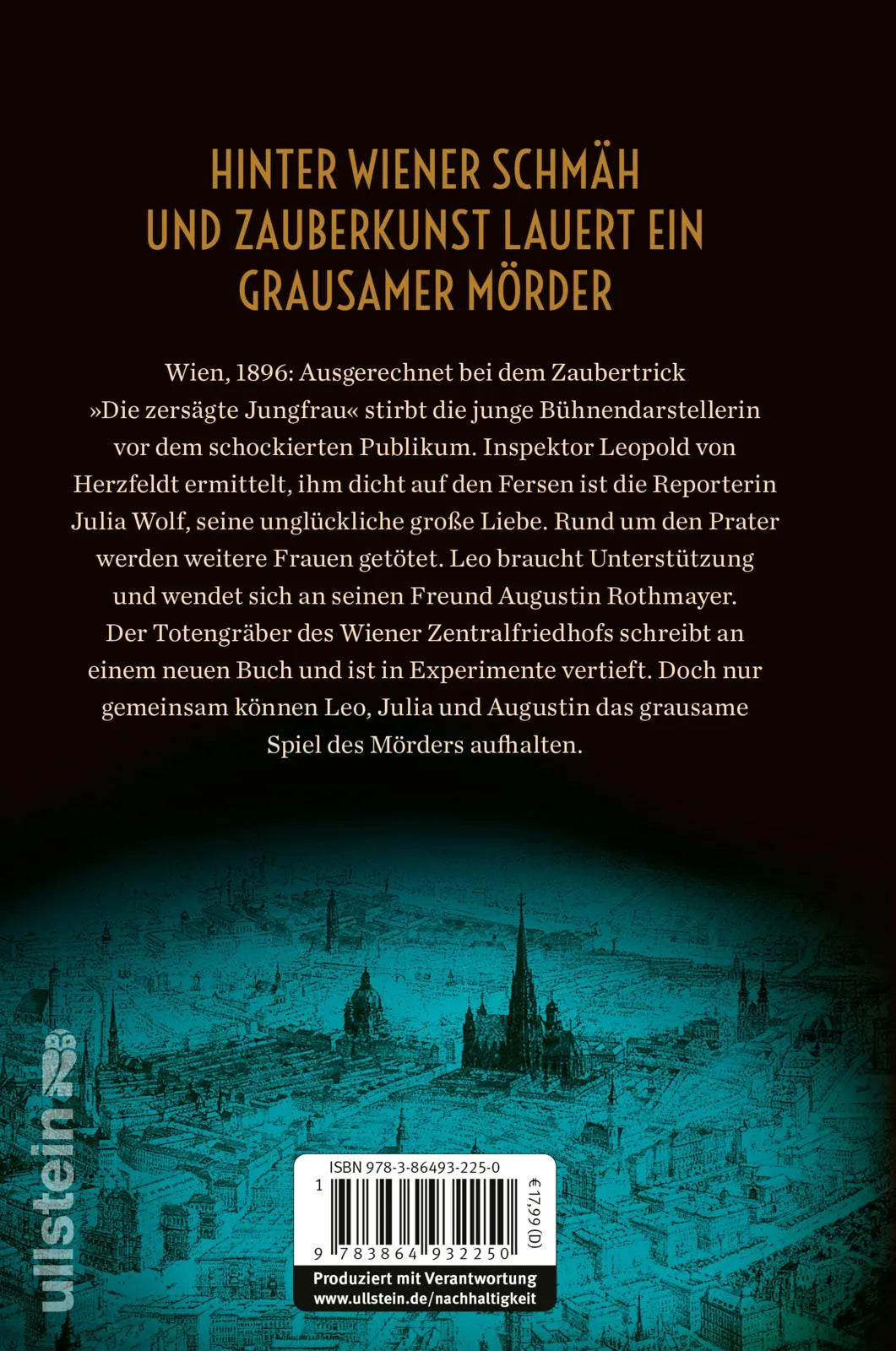 Buchrückseite von 'Der Totengräber und die Pratermorde' mit Klappentext - Paperback