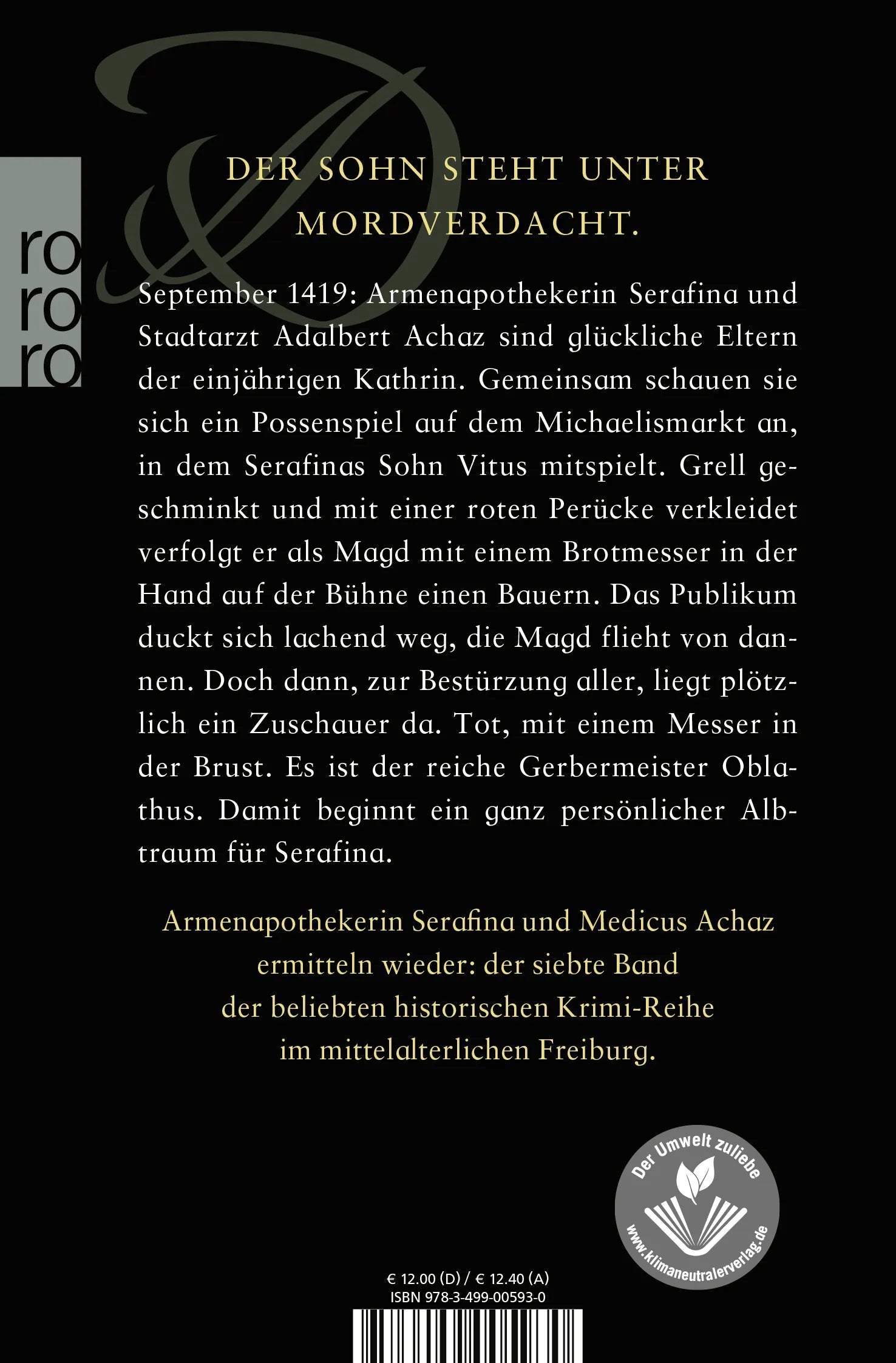 Buchrückseite von 'Der Totentanz zu Freiburg' mit Klappentext - Taschenbuch