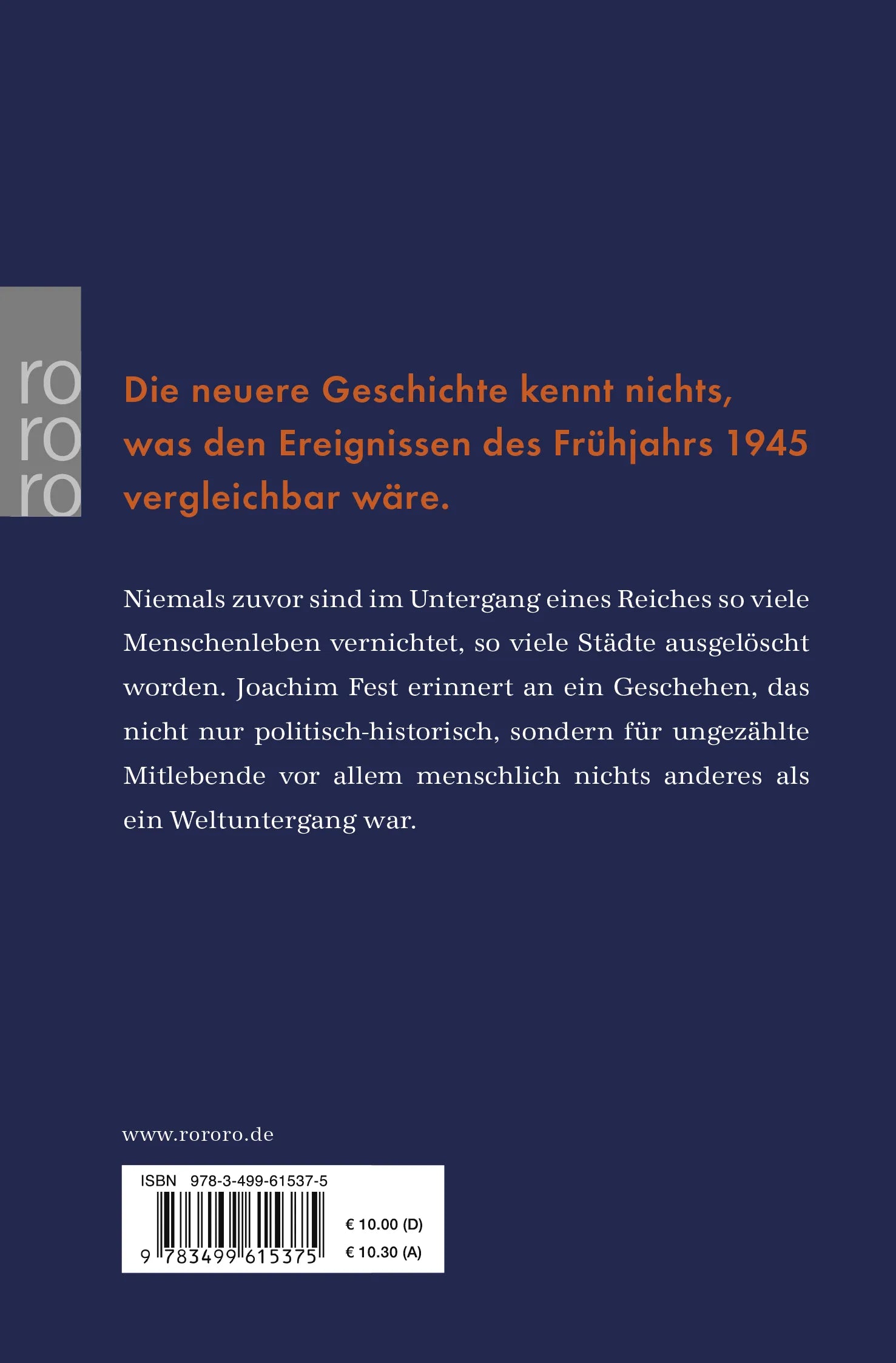 Buchrückseite von 'Der Untergang' mit Klappentext - Taschenbuch