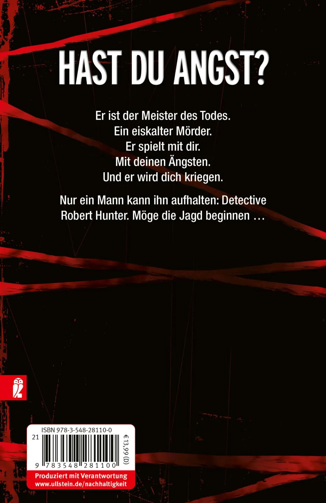 Buchrückseite von 'Der Vollstrecker' mit Klappentext - Taschenbuch