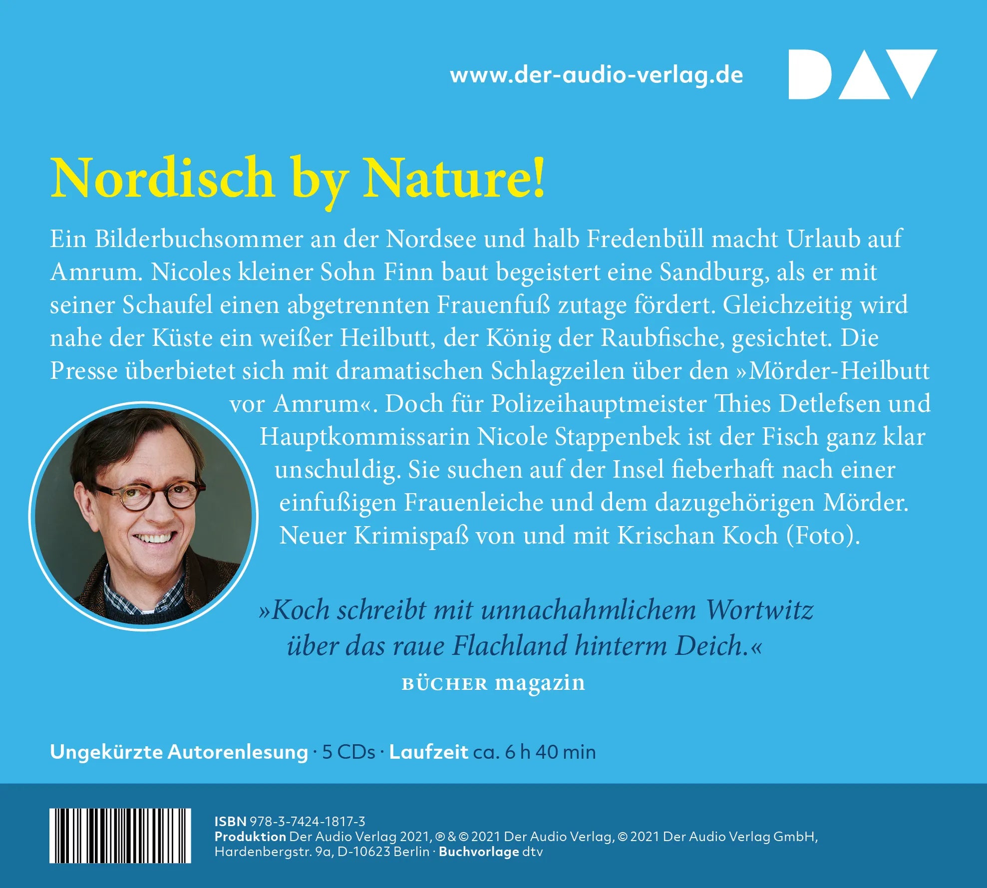 Buchrückseite von 'Der weiße Heilbutt. Ein Inselkrimi' mit Klappentext - Hörbuch (CD)