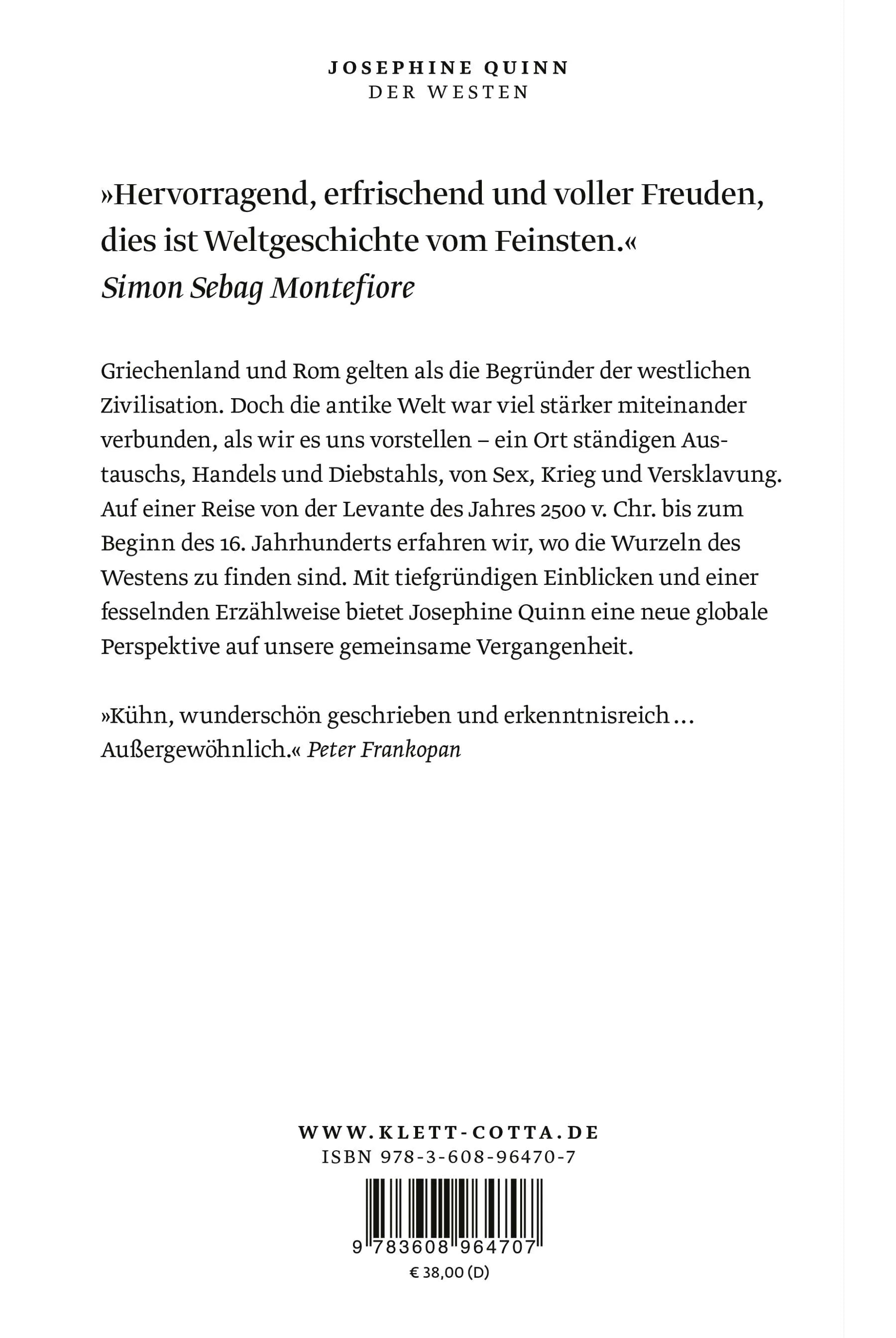 Buchrückseite von 'Der Westen' mit Klappentext - Gebundene Ausgabe