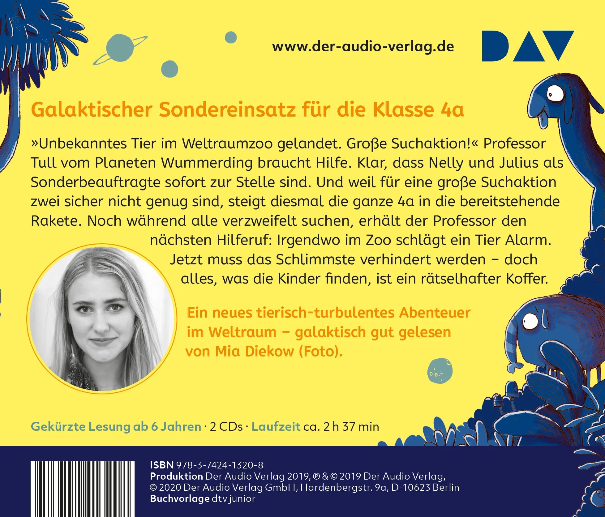 Buchrückseite von 'Der wundersame Weltraumzoo – Teil 2: Eine Klasse hebt ab' mit Klappentext - Hörbuch (CD)
