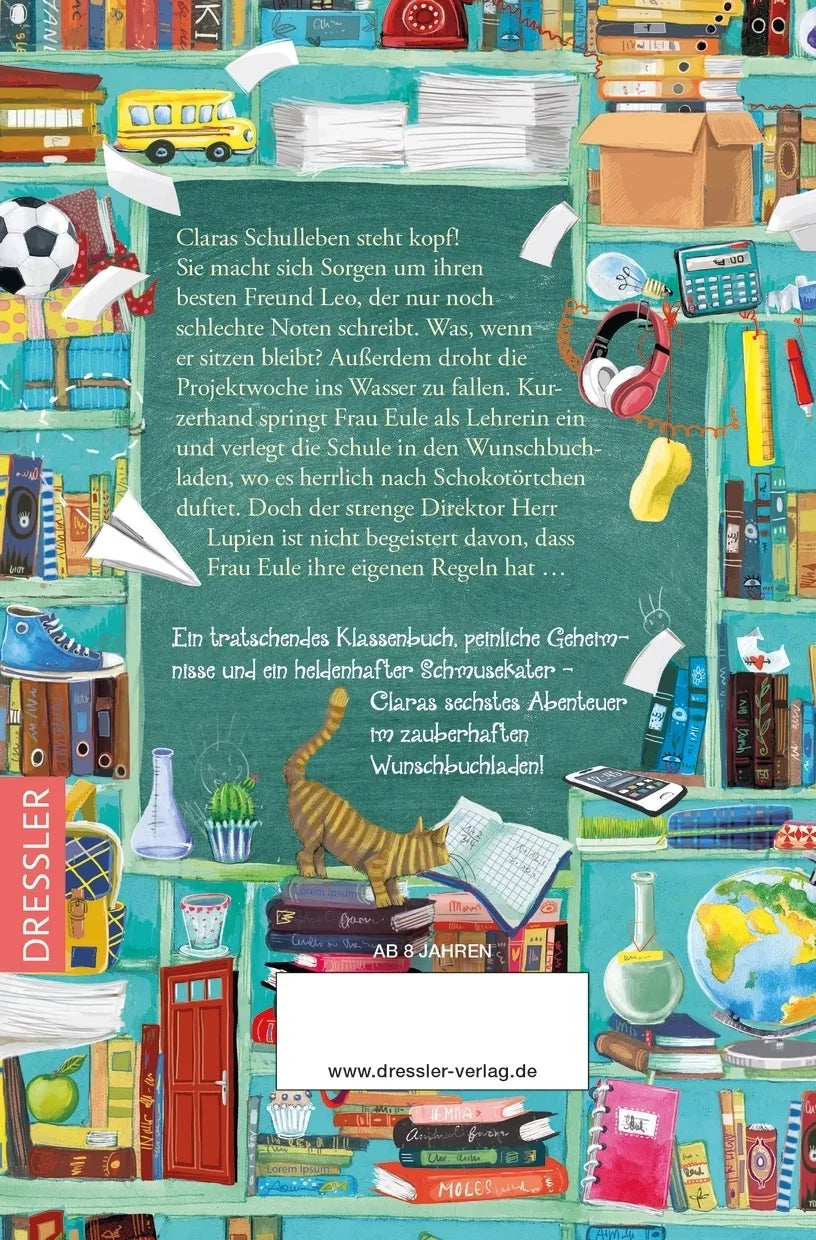 Buchrückseite von 'Der zauberhafte Wunschbuchladen 6. Eine Schule hält zusammen' mit Klappentext - Taschenbuch
