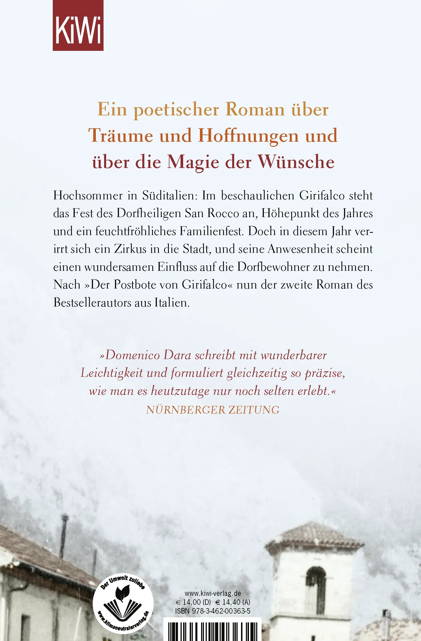 Buchrückseite von 'Der Zirkus von Girifalco' mit Klappentext - Taschenbuch