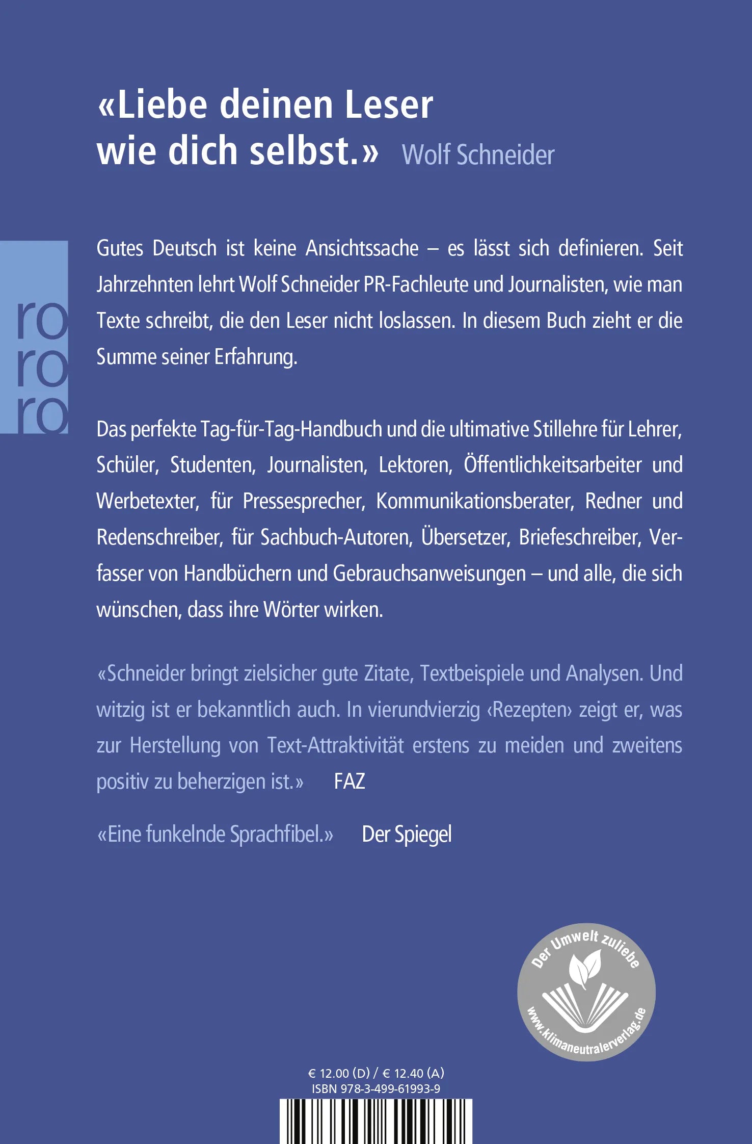 Buchrückseite von 'Deutsch!' mit Klappentext - Taschenbuch