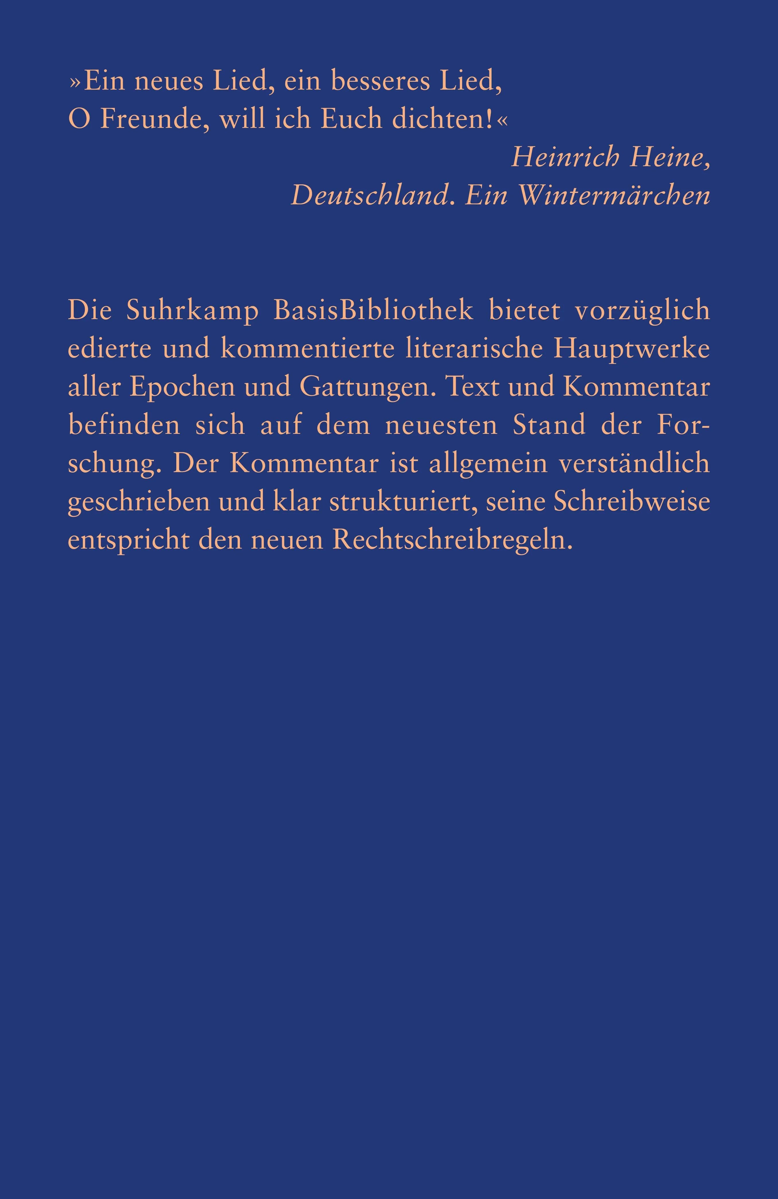 Buchrückseite von 'Deutschland. Ein Wintermärchen' mit Klappentext - Taschenbuch