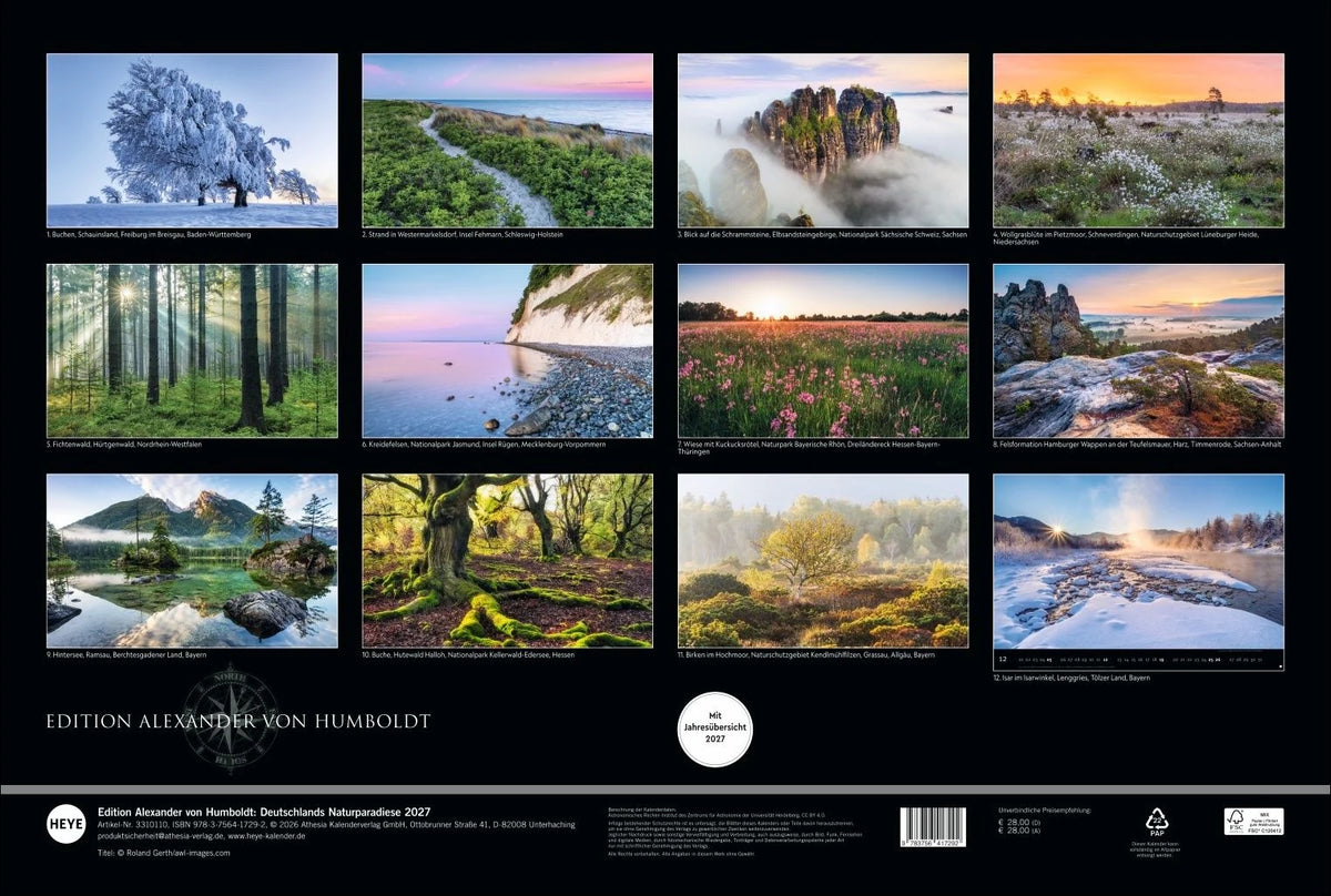 Deutschlands Naturparadiese Kalender 2027 - Edition Alexander von Humboldt Kalender 2027 – Ansicht