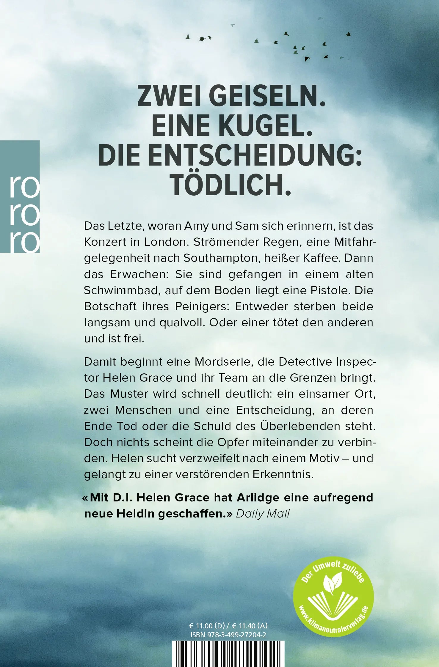 Buchrückseite von 'D.I. Grace: Einer lebt, einer stirbt' mit Klappentext - Taschenbuch