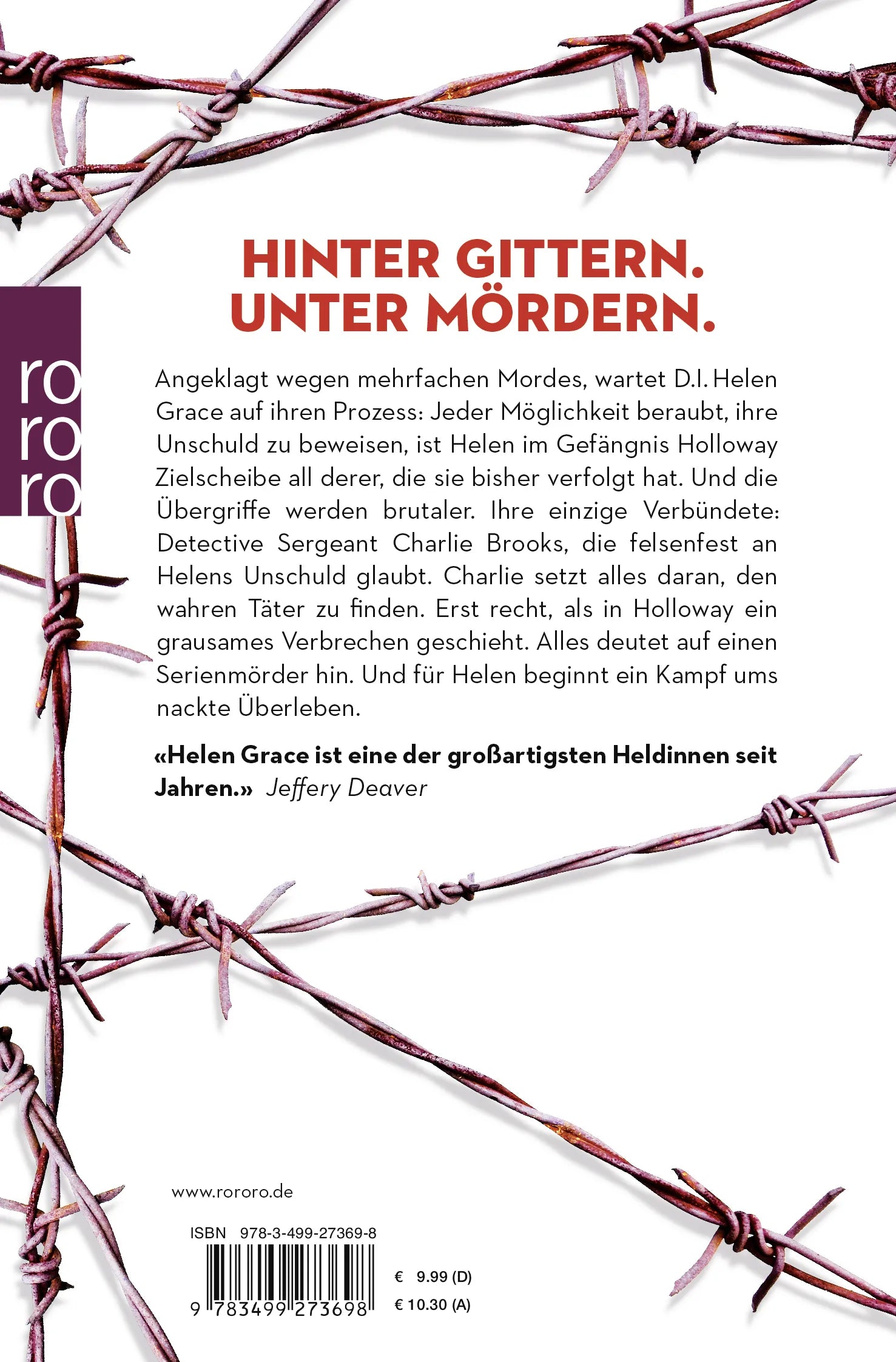 Buchrückseite von 'D.I. Helen Grace: Eingeschlossen' mit Klappentext - Taschenbuch