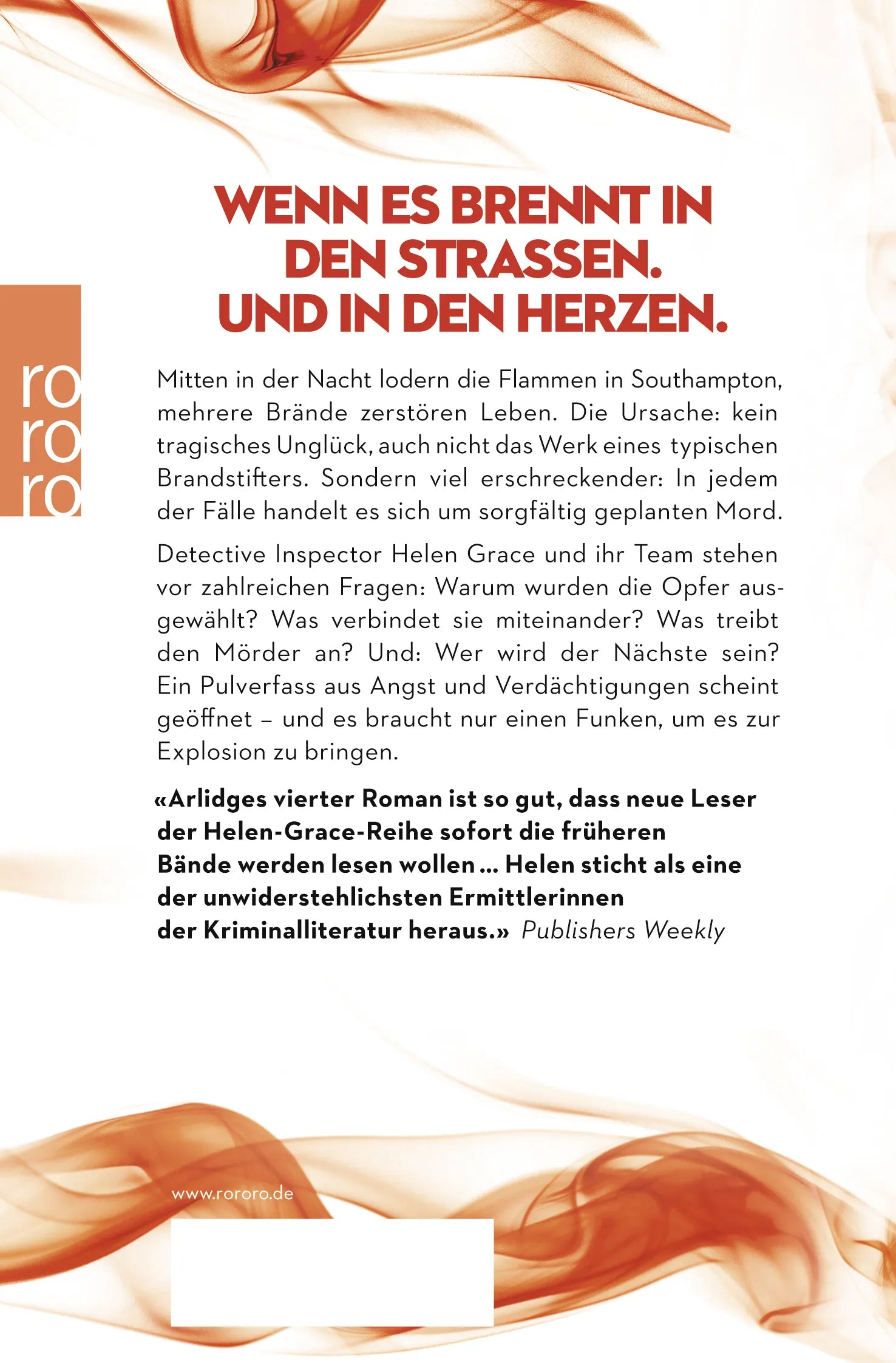 Buchrückseite von 'D.I. Helen Grace: In Flammen' mit Klappentext - Taschenbuch