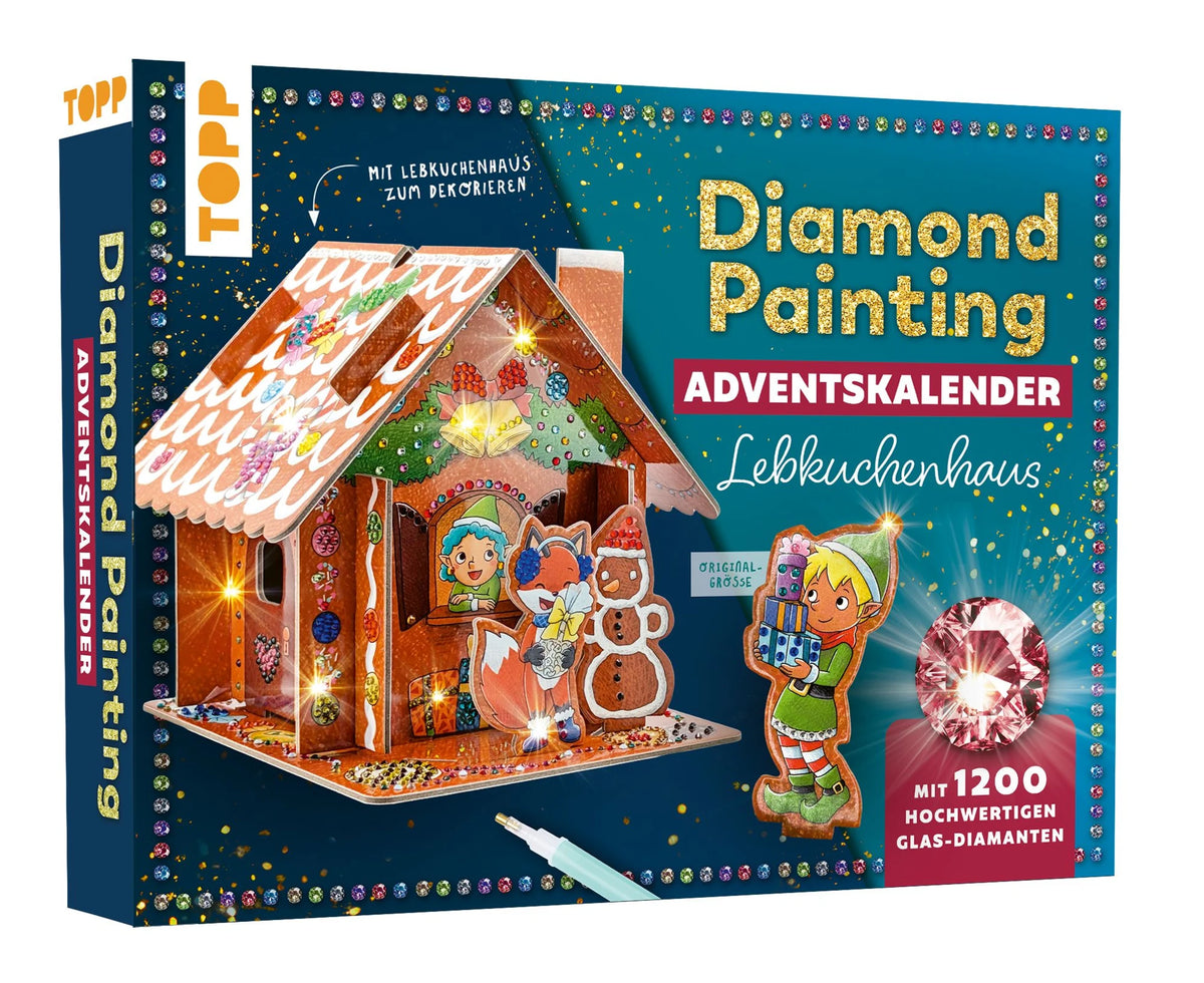 Adventskalender: Diamond Painting Adventskalender Lebkuchenhaus. Mit Material und Werkzeug