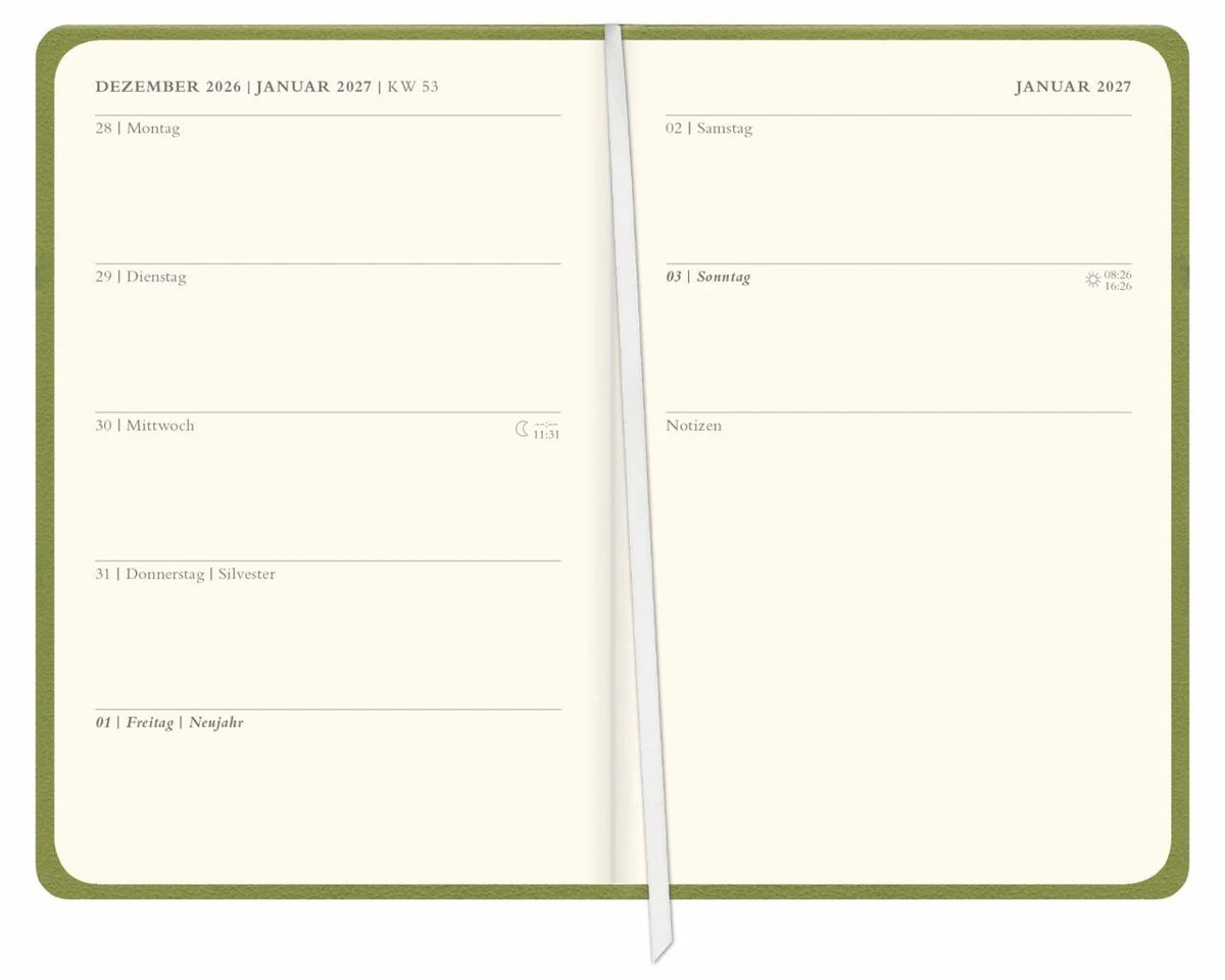 Diario Wochen-Kalenderbuch A6, grün 2027 – Ansicht