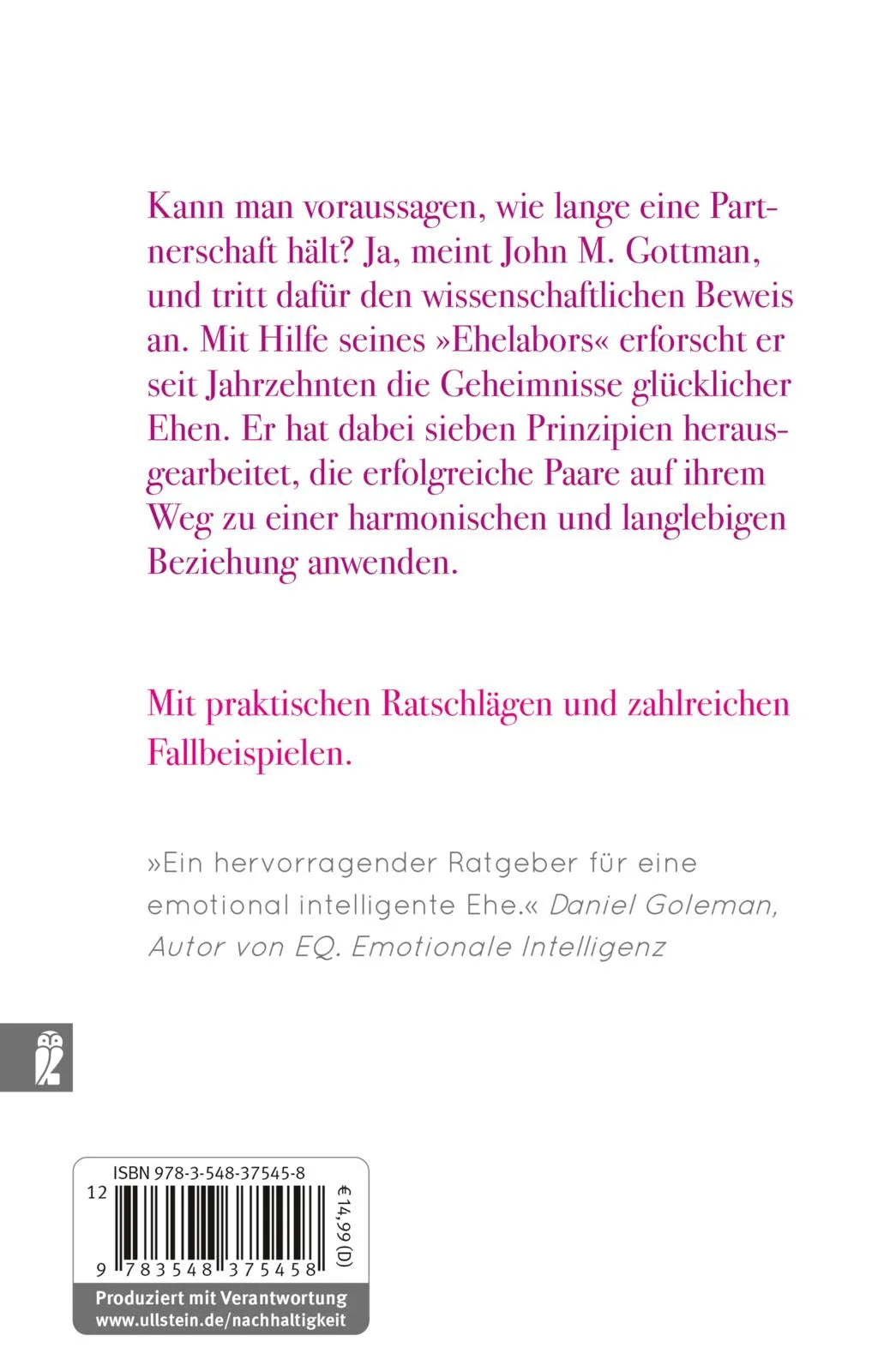Buchrückseite von 'Die 7 Geheimnisse der glücklichen Ehe' mit Klappentext - Taschenbuch