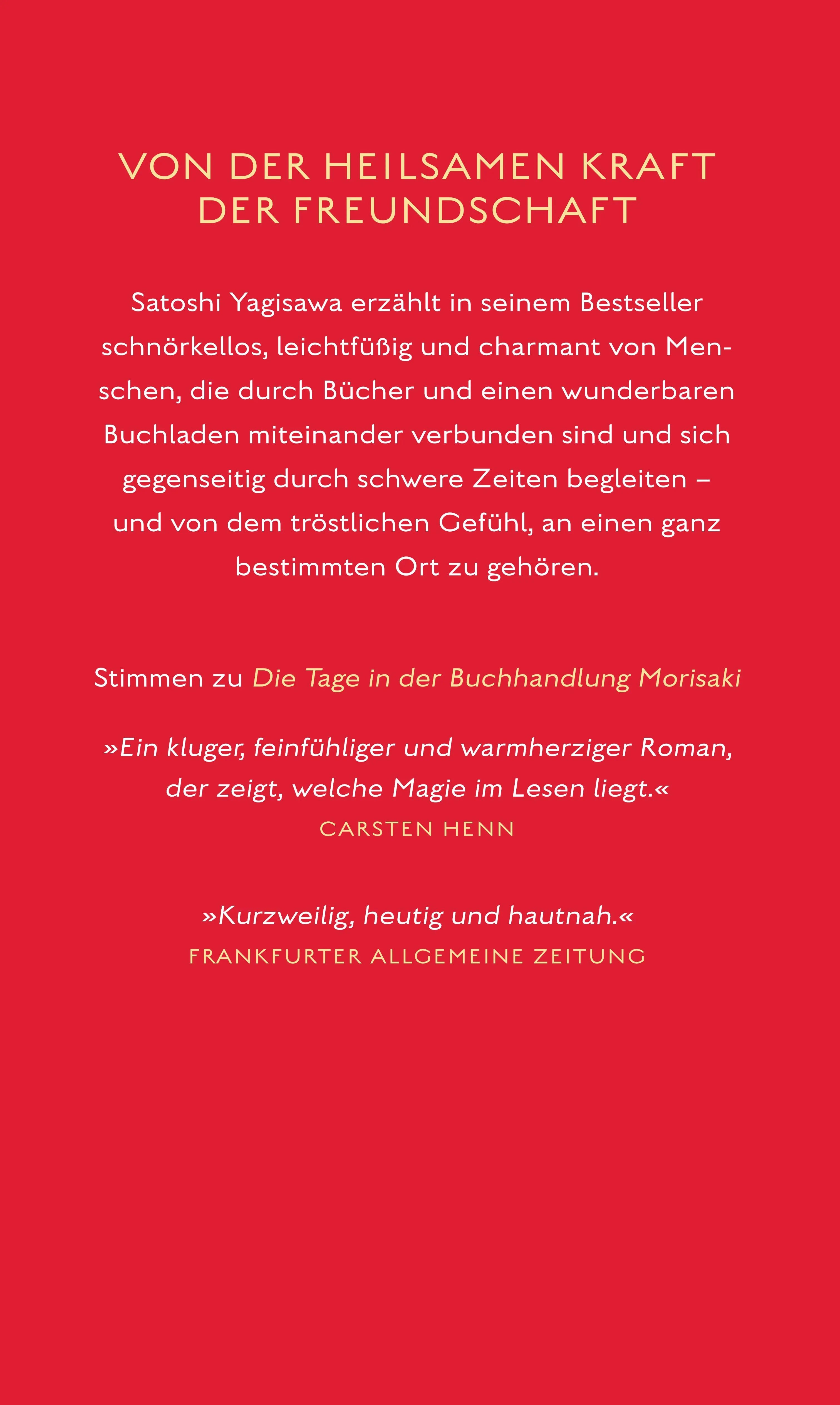 Buchrückseite von 'Die Abende in der Buchhandlung Morisaki' mit Klappentext - Gebundene Ausgabe