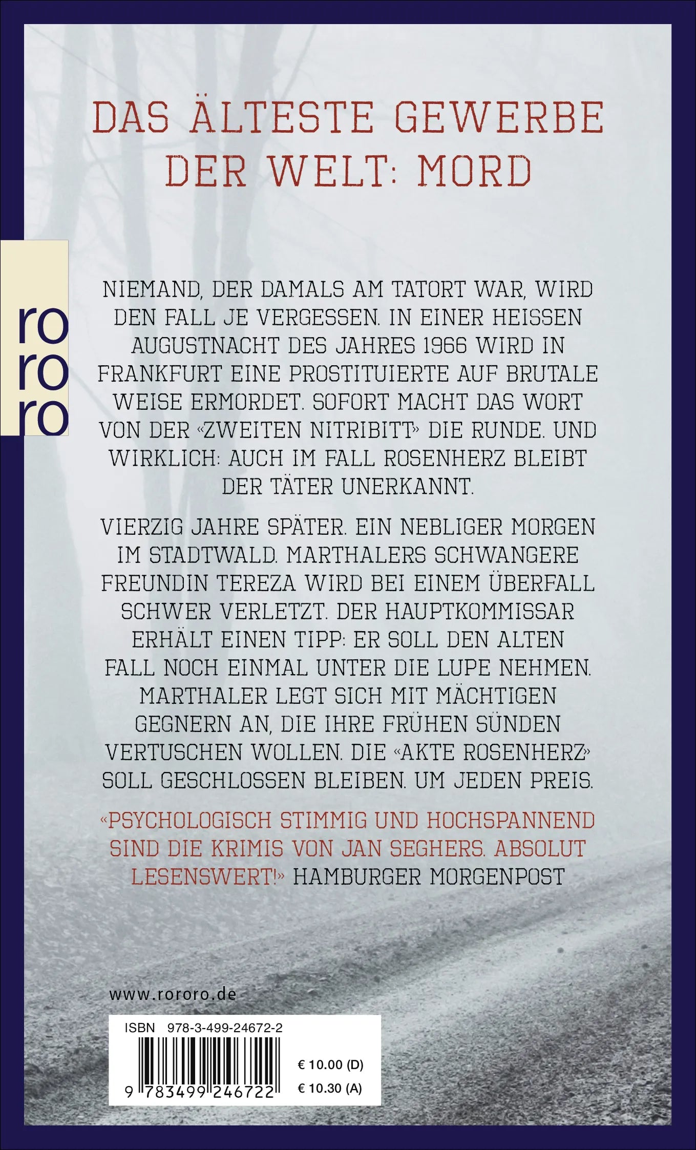Buchrückseite von 'Die Akte Rosenherz' mit Klappentext - Taschenbuch