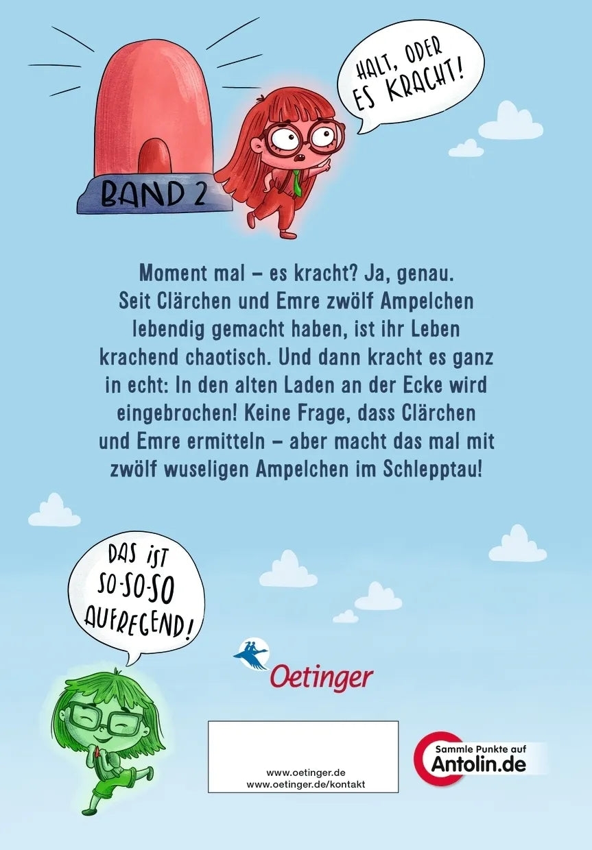 Buchrückseite von 'Die Ampelchen 2. Es kracht!' mit Klappentext - Gebundene Ausgabe