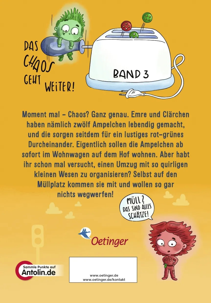 Buchrückseite von 'Die Ampelchen 3. Kann das weg?' mit Klappentext - Gebundene Ausgabe