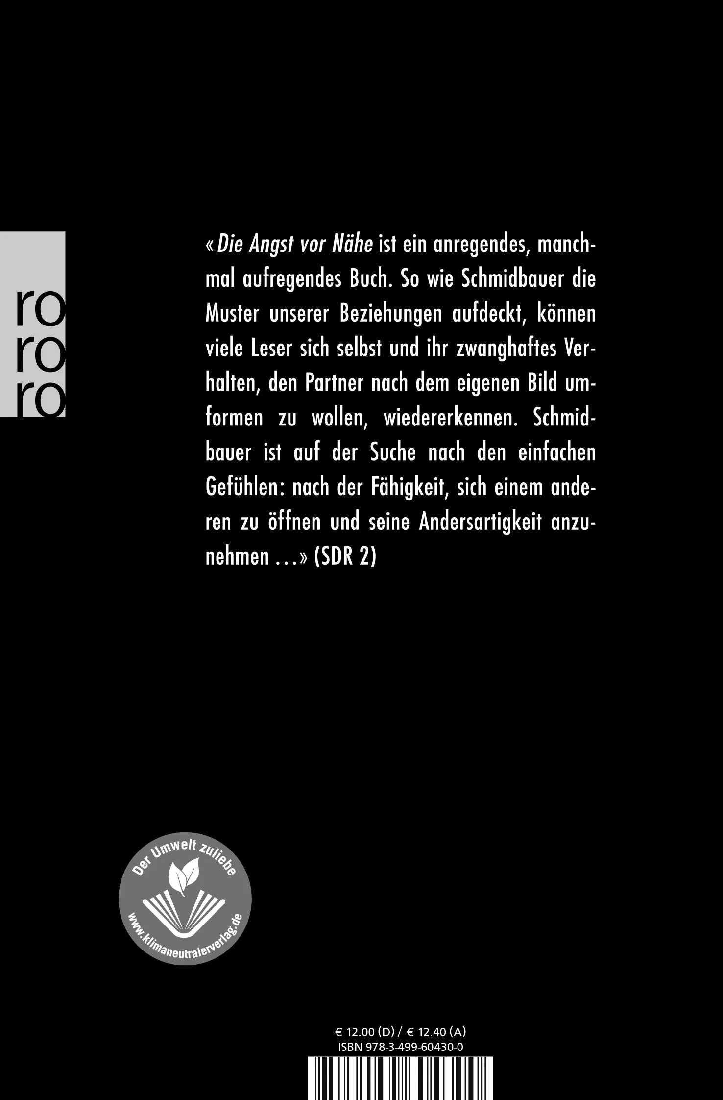 Buchrückseite von 'Die Angst vor Nähe' mit Klappentext - Taschenbuch