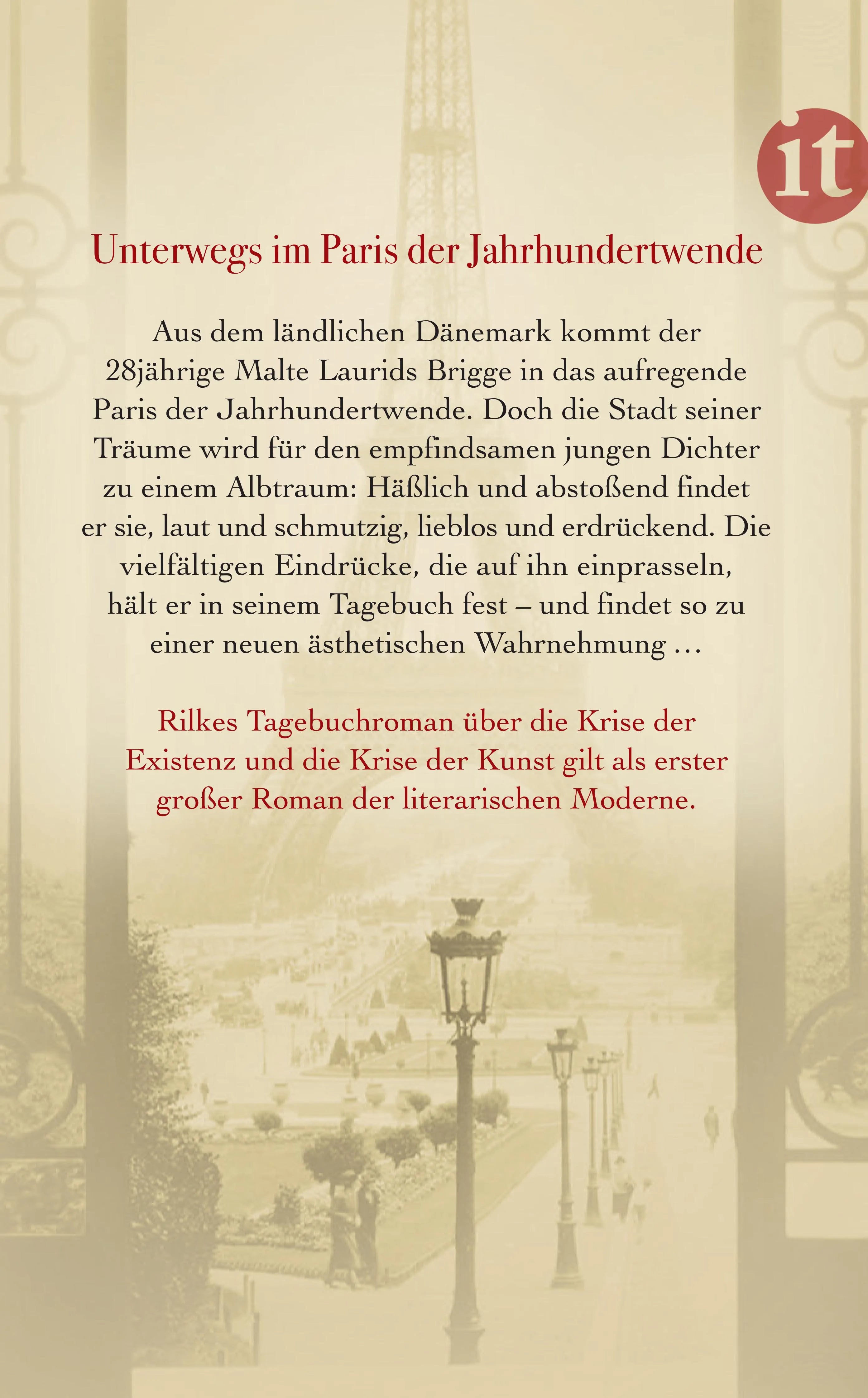 Buchrückseite von 'Die Aufzeichnungen des Malte Laurids Brigge' mit Klappentext - Taschenbuch