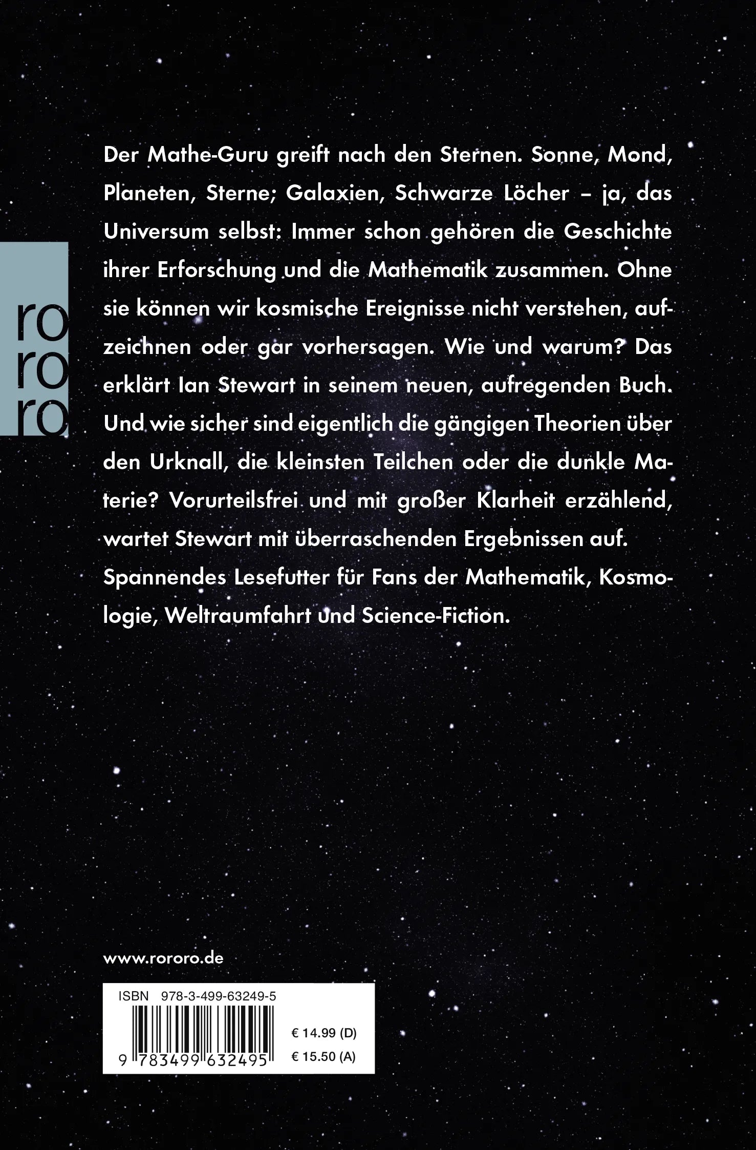 Buchrückseite von 'Die Berechnung des Kosmos' mit Klappentext - Taschenbuch