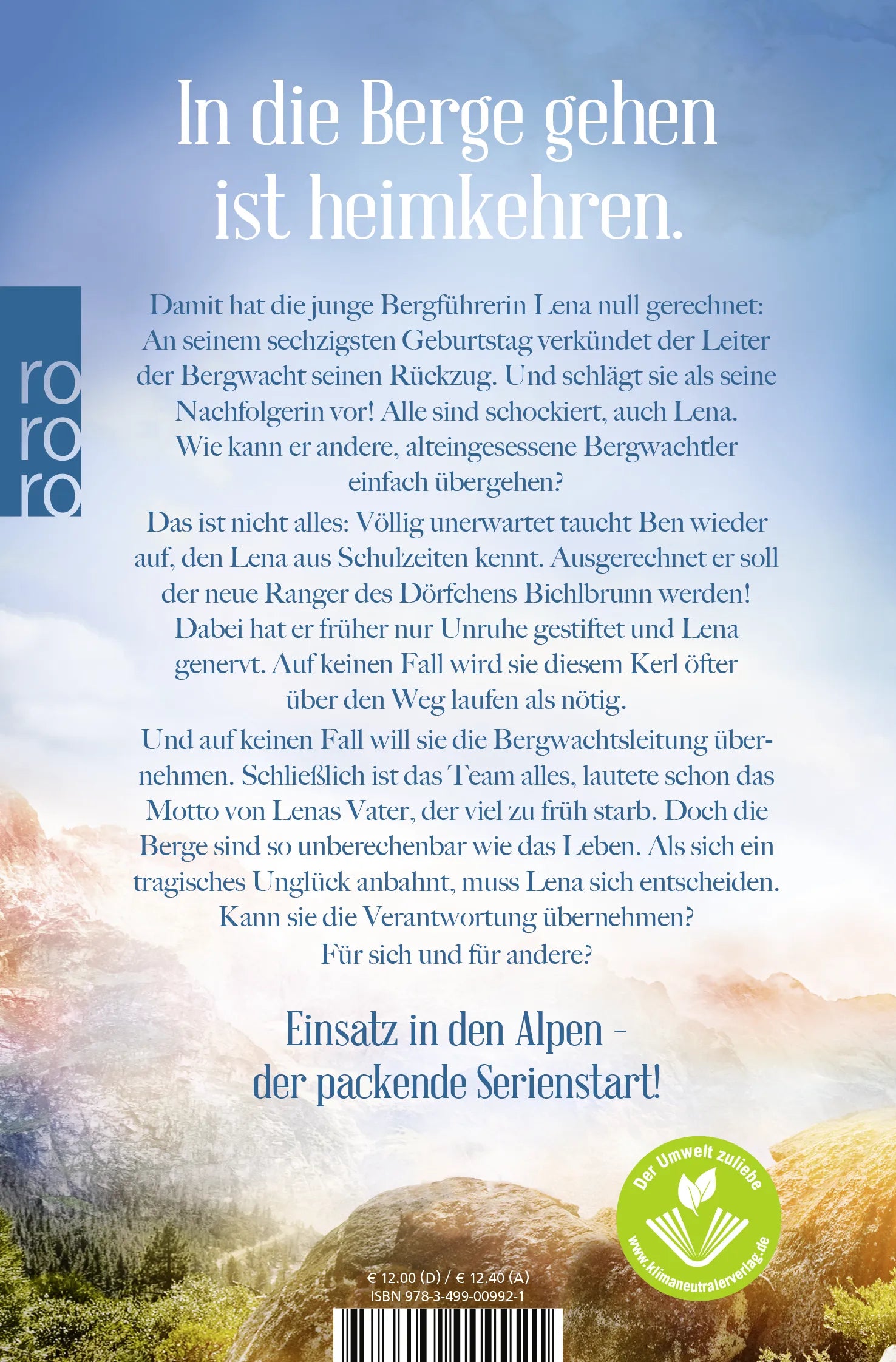 Buchrückseite von 'Die Bergwacht: Alpenglühen' mit Klappentext - Taschenbuch