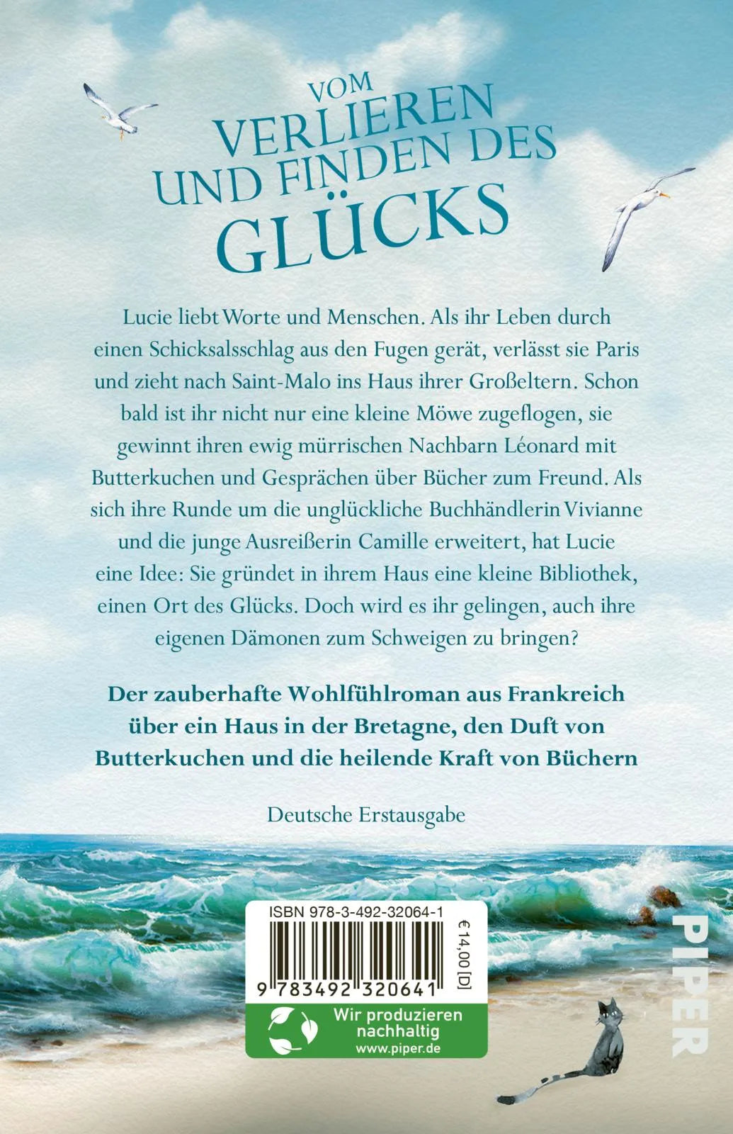 Buchrückseite von 'Die Bibliothek der guten Taten' mit Klappentext - Taschenbuch