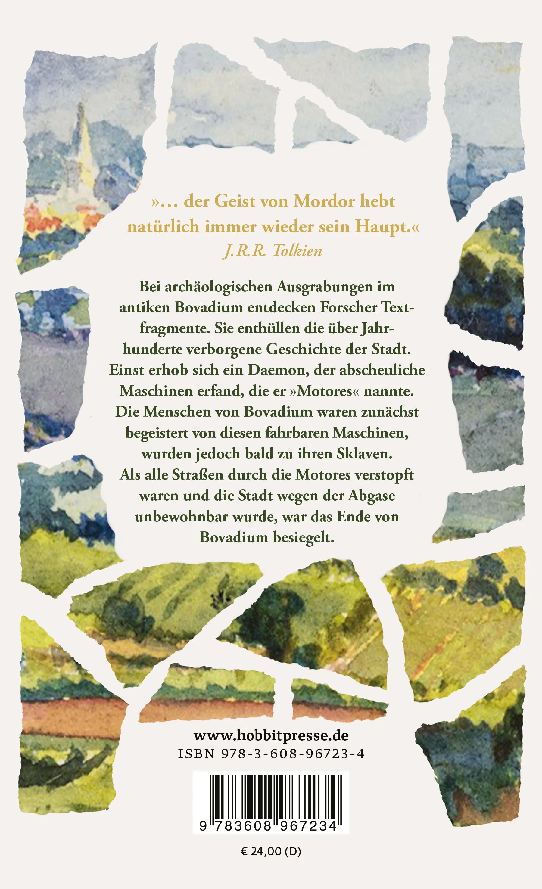 Buchrückseite von 'Die Bovadium Fragmente' mit Klappentext - Gebundene Ausgabe