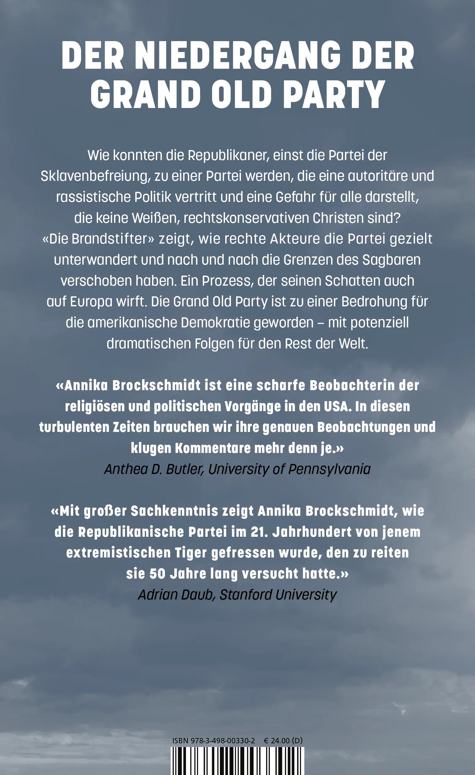 Buchrückseite von 'Die Brandstifter' mit Klappentext - Gebundene Ausgabe