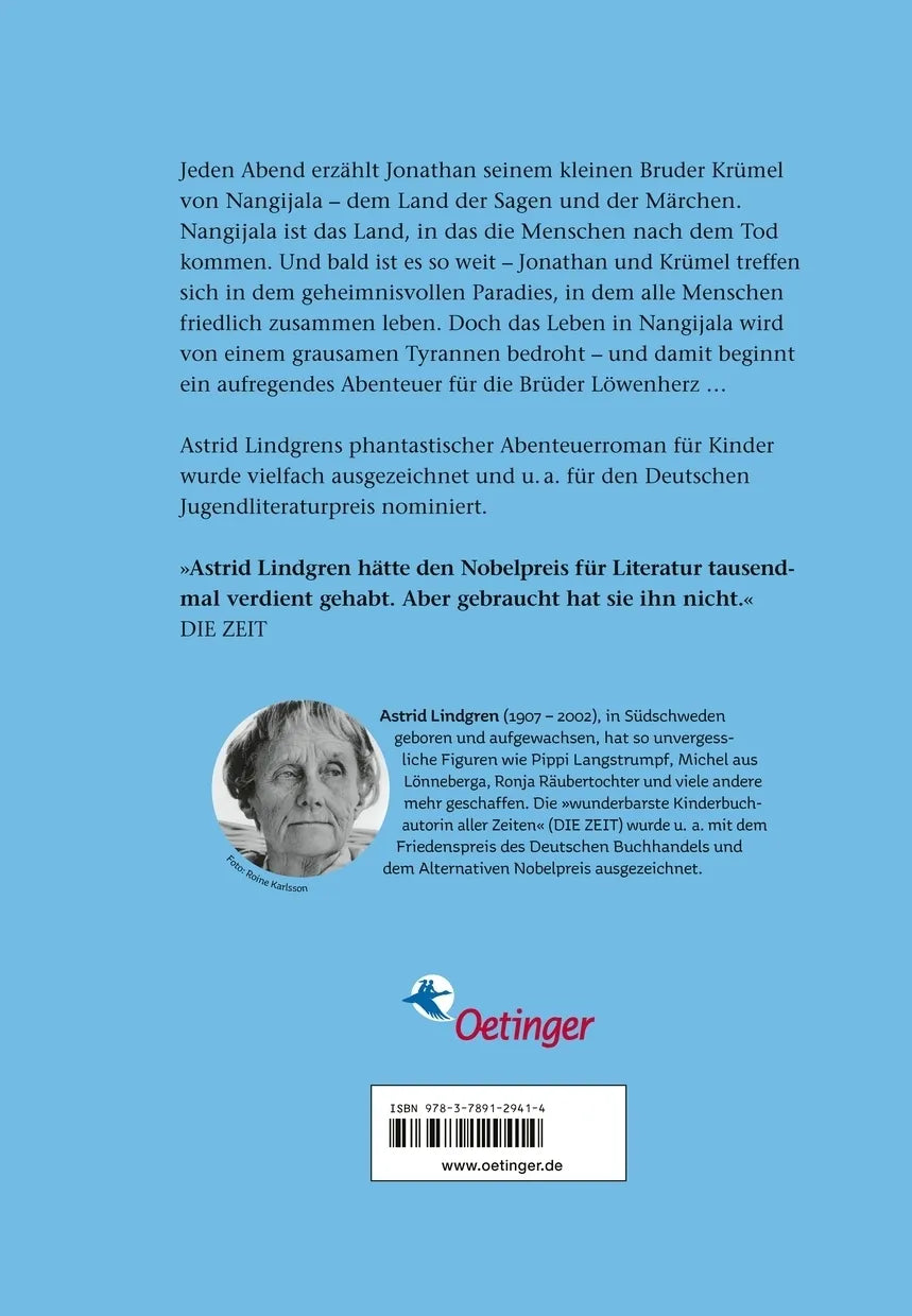 Buchrückseite von 'Die Brüder Löwenherz' mit Klappentext - Gebundene Ausgabe