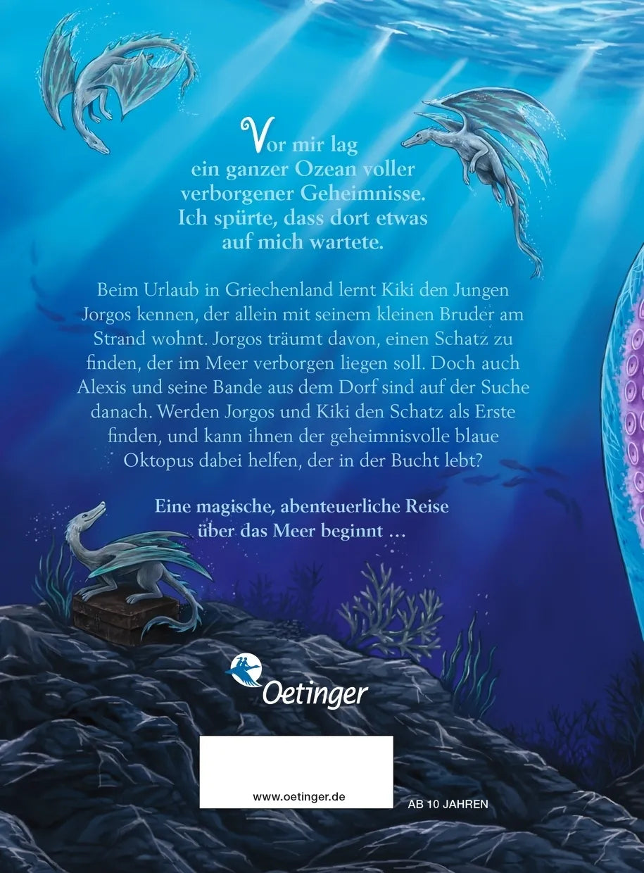 Buchrückseite von 'Die Bucht des blauen Oktopus' mit Klappentext - Gebundene Ausgabe