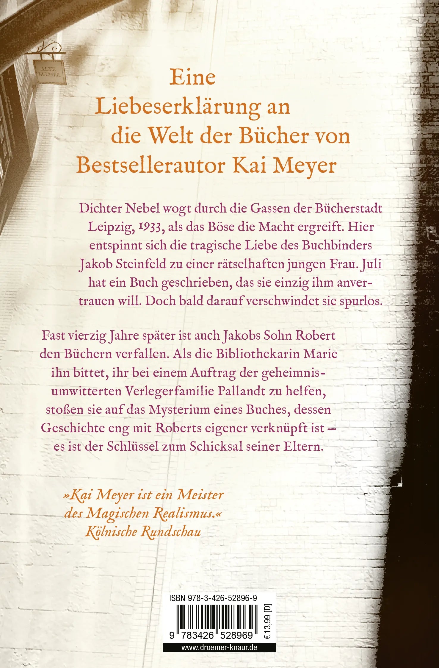 Buchrückseite von 'Die Bücher, der Junge und die Nacht' mit Klappentext - Taschenbuch