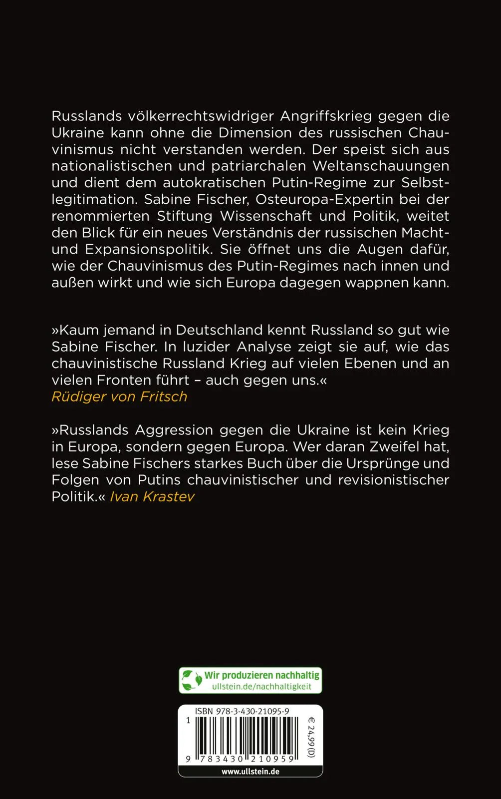 Buchrückseite von 'Die chauvinistische Bedrohung' mit Klappentext - Gebundene Ausgabe