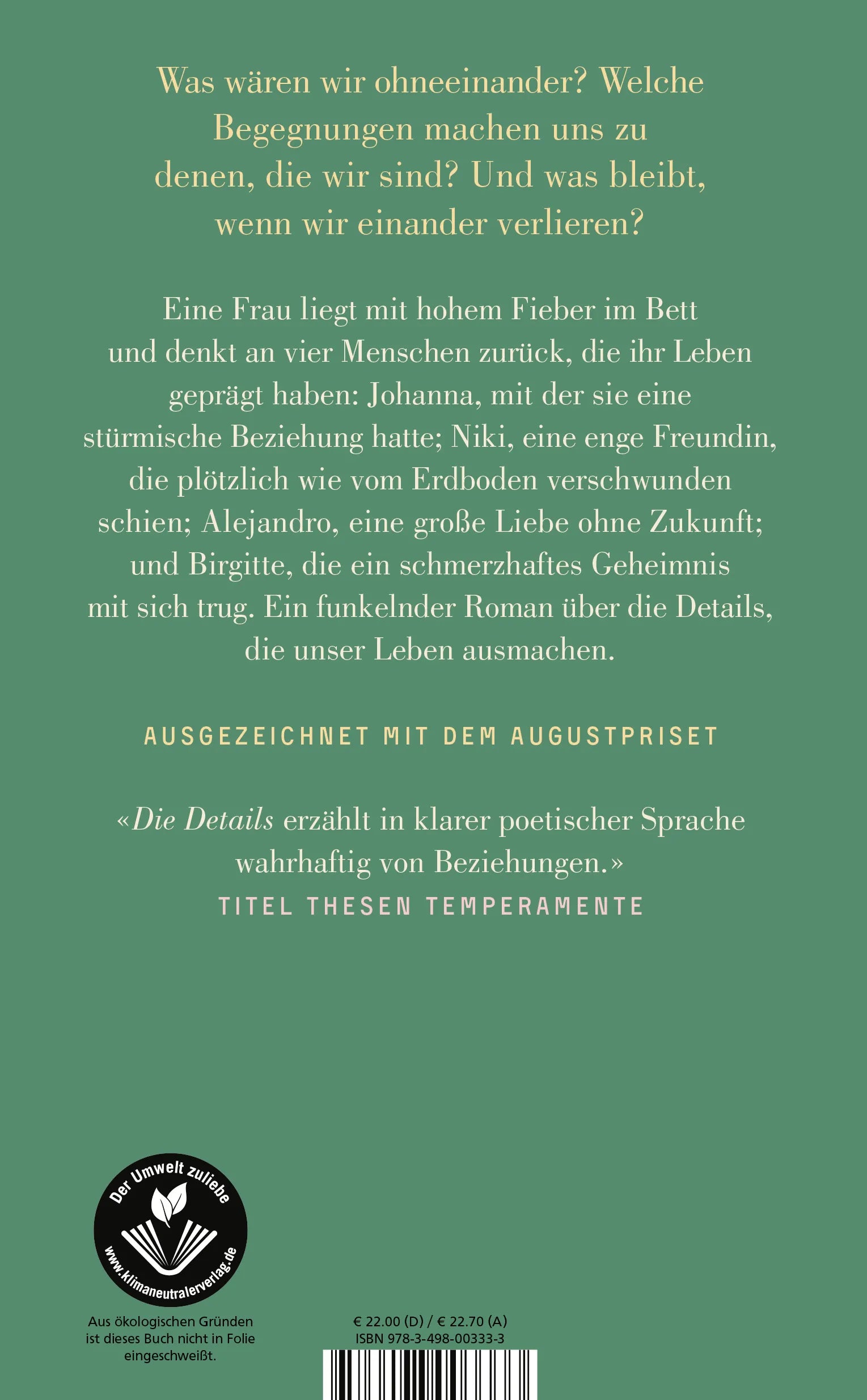 Buchrückseite von 'Die Details' mit Klappentext - Gebundene Ausgabe