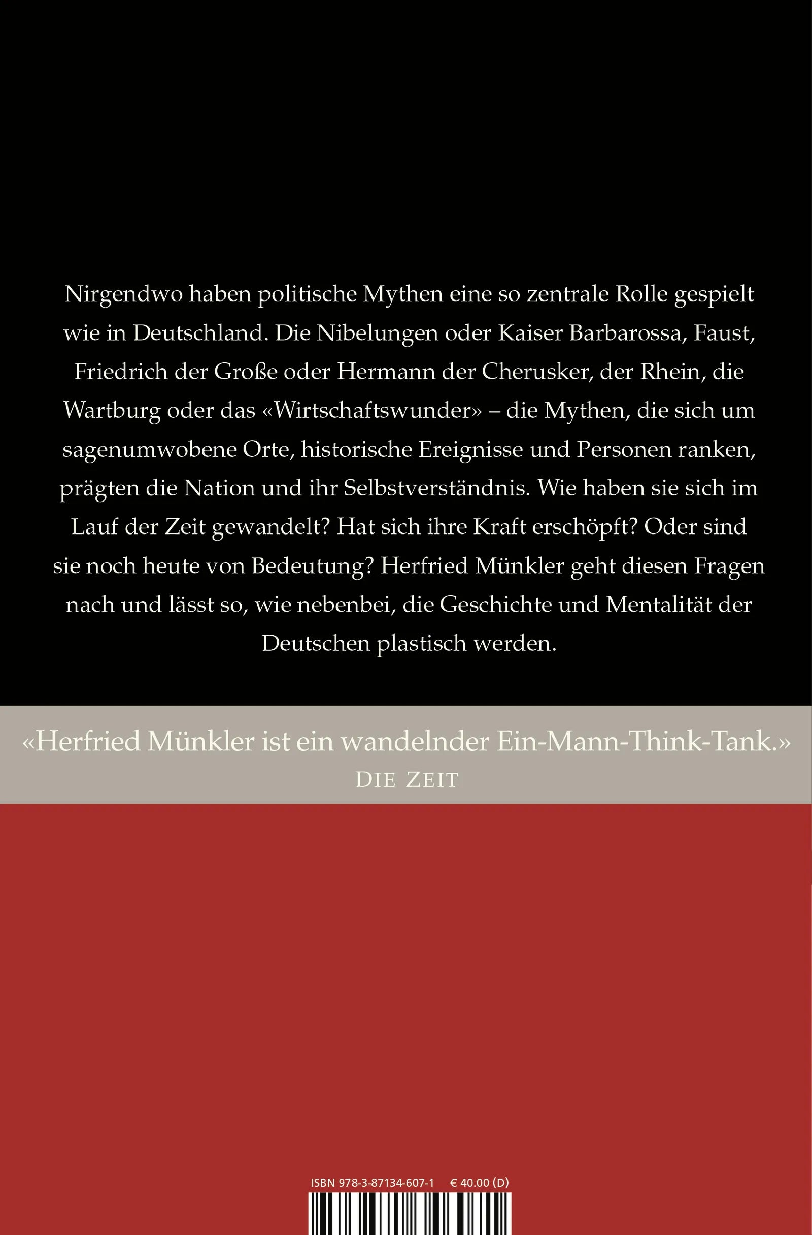 Buchrückseite von 'Die Deutschen und ihre Mythen' mit Klappentext - Gebundene Ausgabe