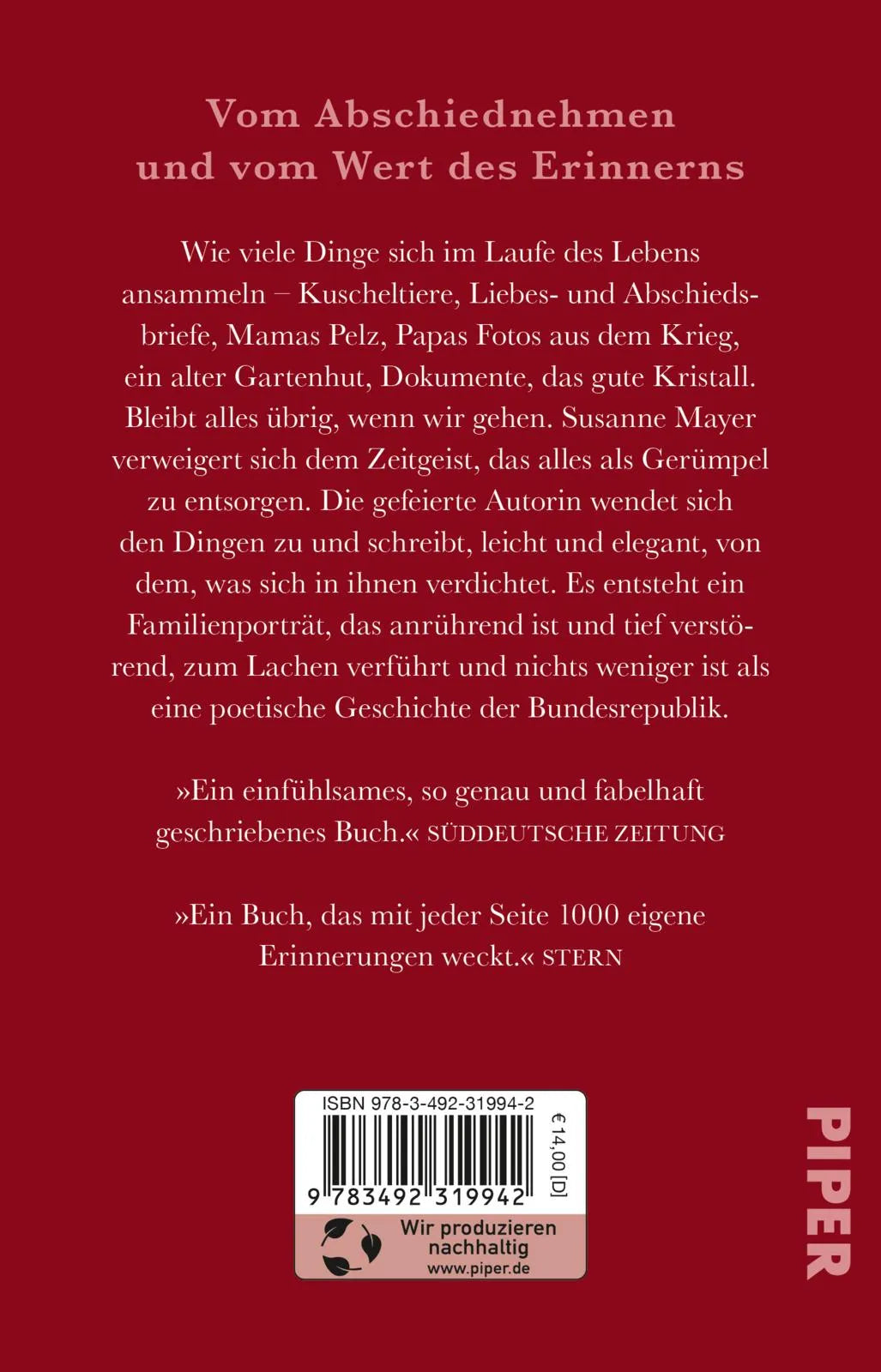 Buchrückseite von 'Die Dinge unseres Lebens' mit Klappentext - Taschenbuch
