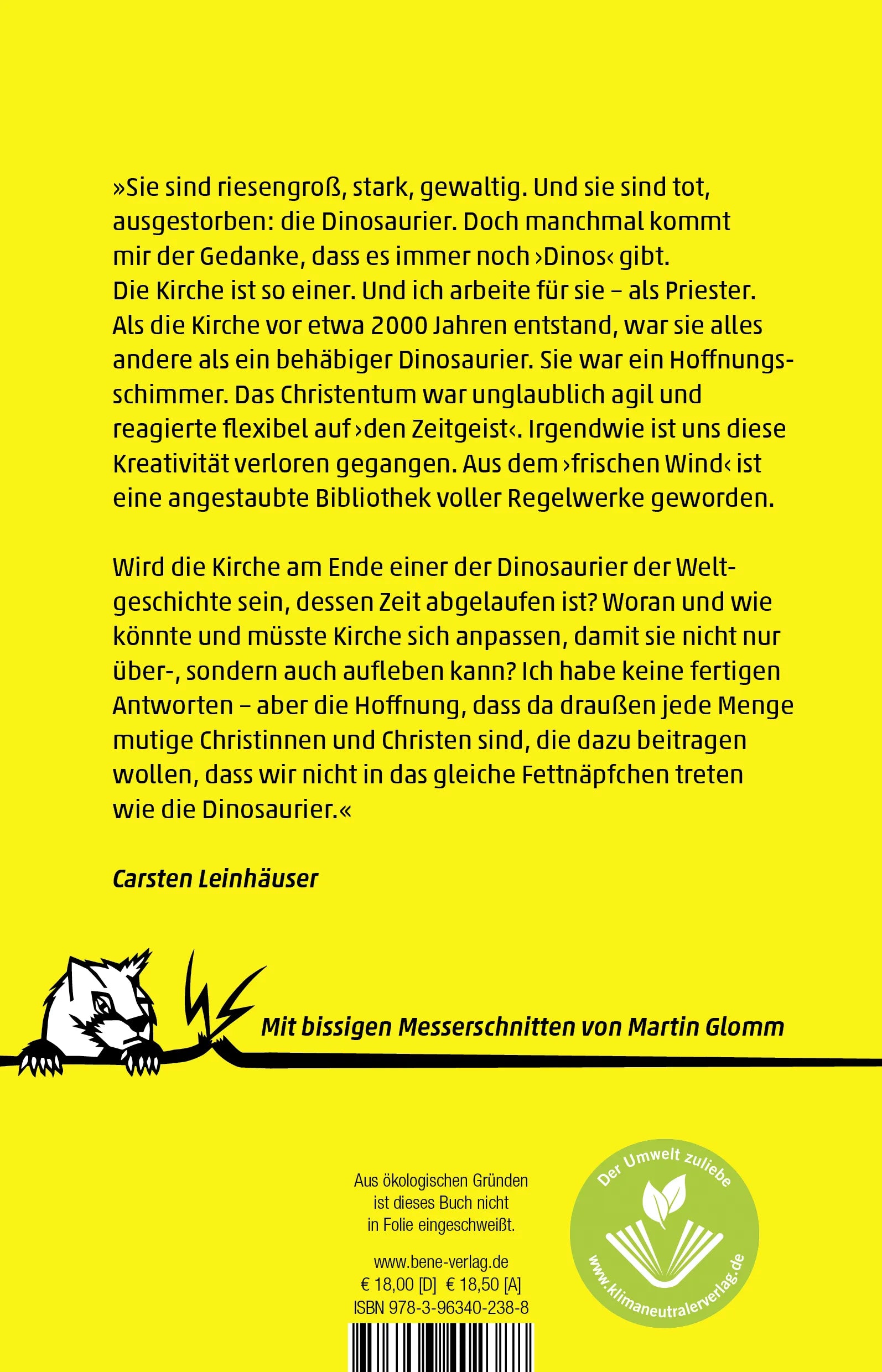 Buchrückseite von 'Die Dinos dachten auch, sie hätten noch Zeit' mit Klappentext - Paperback