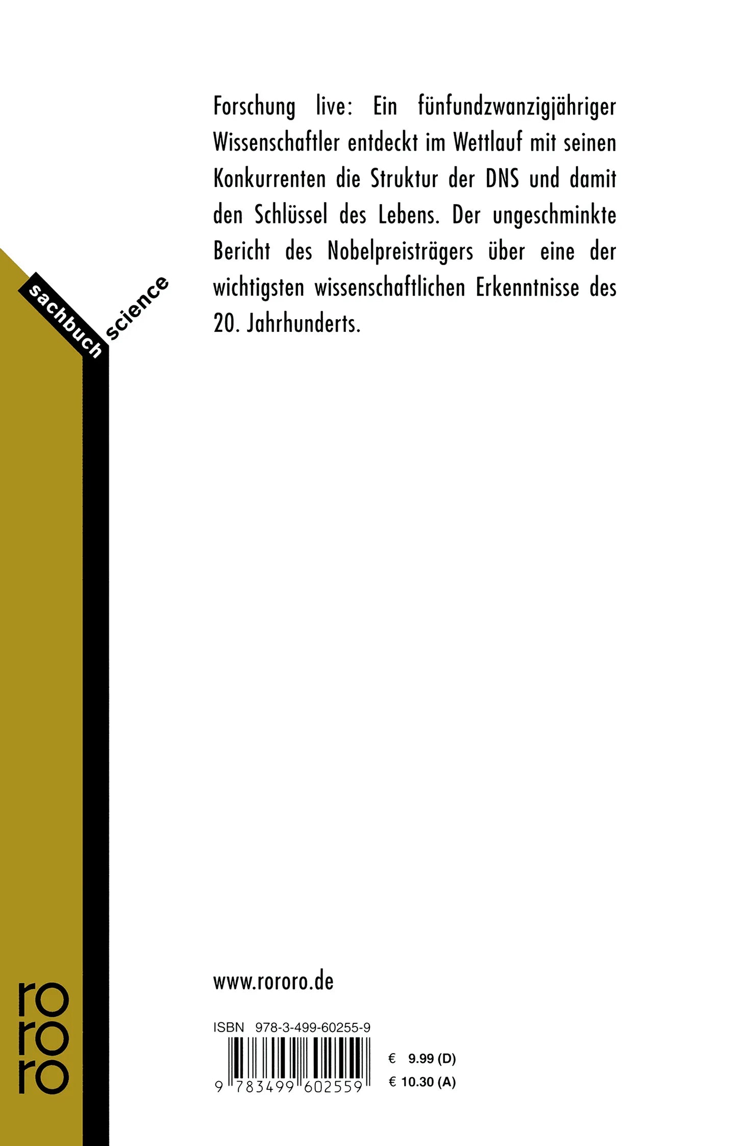 Buchrückseite von 'Die Doppel-Helix' mit Klappentext - Taschenbuch