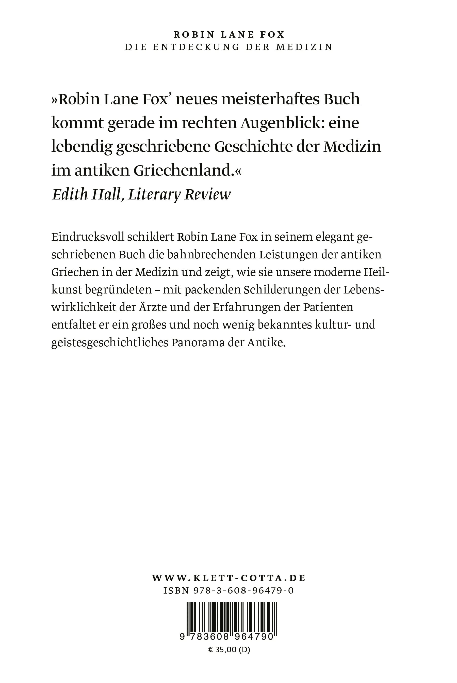 Buchrückseite von 'Die Entdeckung der Medizin' mit Klappentext - Gebundene Ausgabe