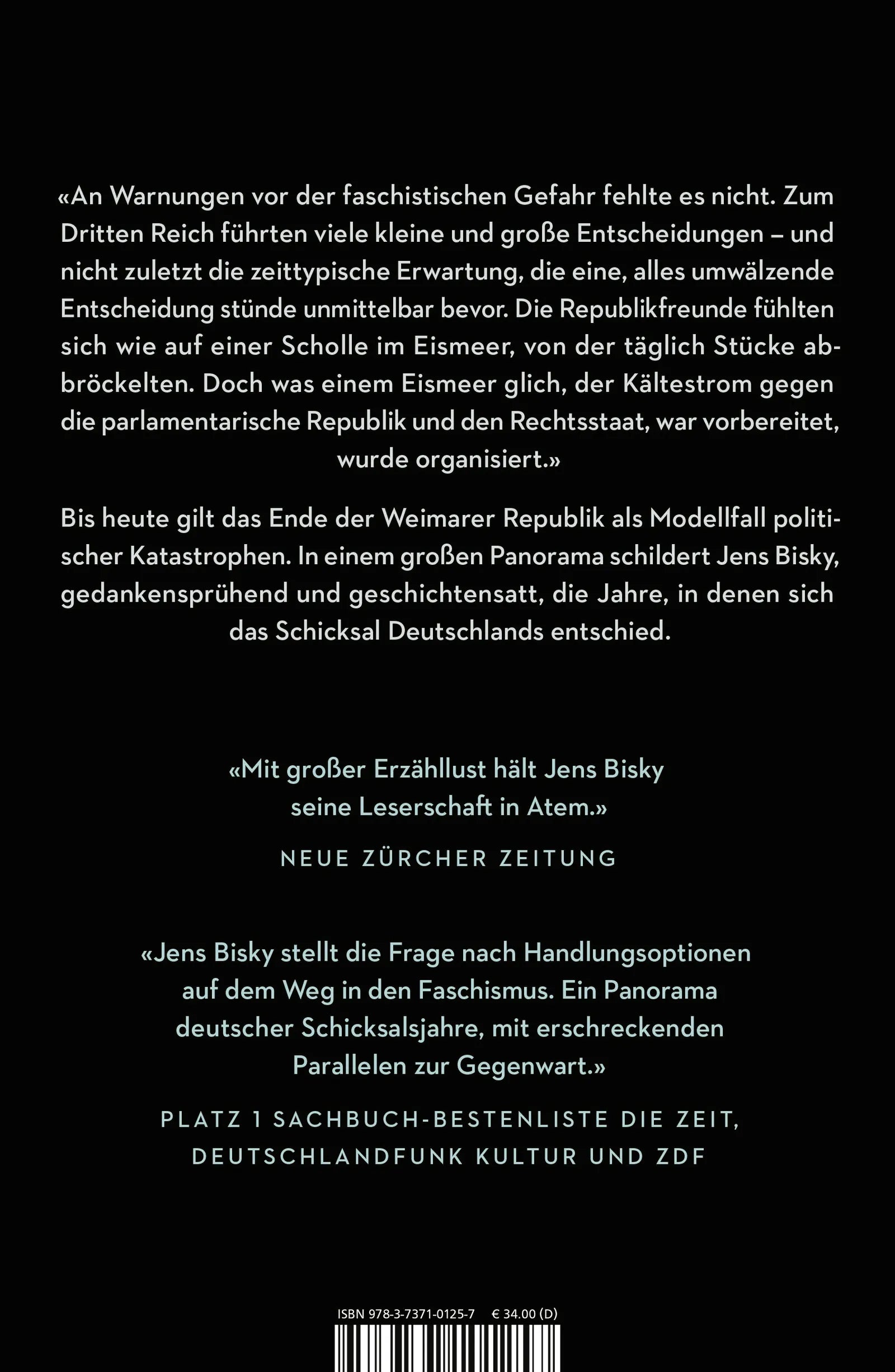 Buchrückseite von 'Die Entscheidung' mit Klappentext - Gebundene Ausgabe