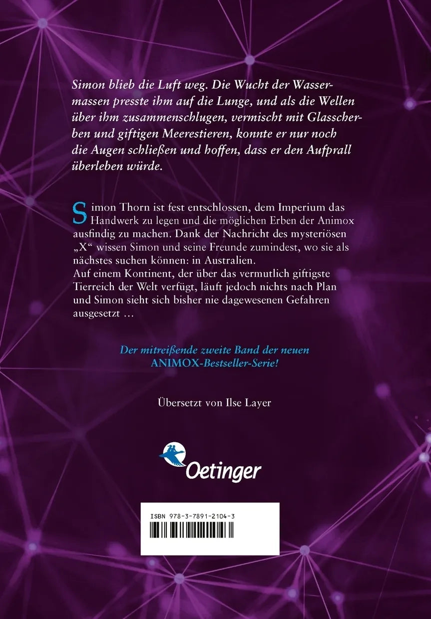 Buchrückseite von 'Die Erben der Animox 2. Das Gift des Oktopus' mit Klappentext - Gebundene Ausgabe