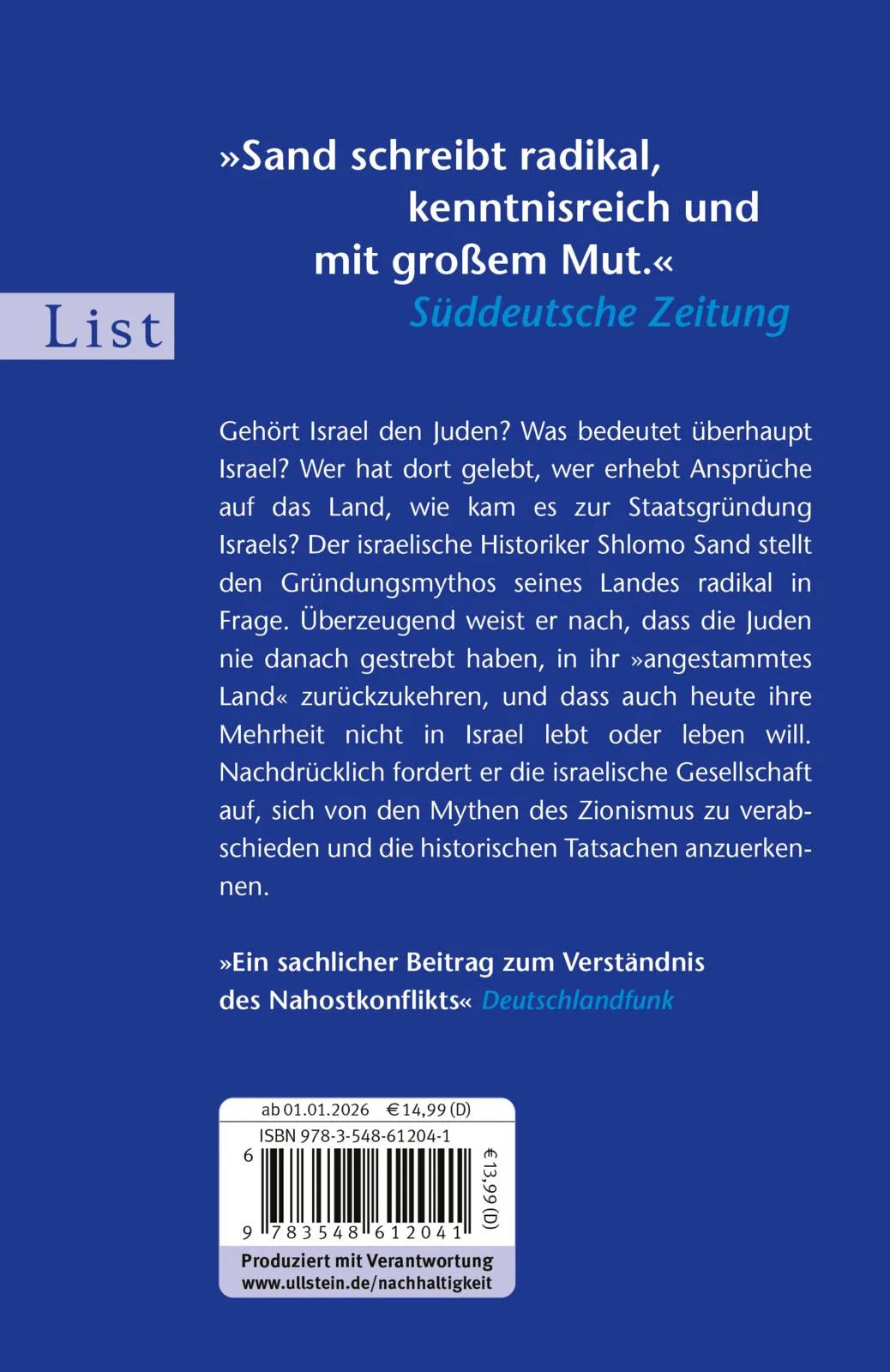 Buchrückseite von 'Die Erfindung des Landes Israel' mit Klappentext - Taschenbuch