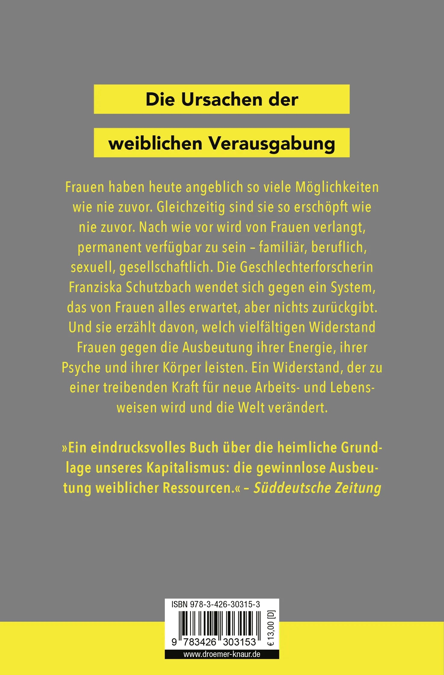 Buchrückseite von 'Die Erschöpfung der Frauen' mit Klappentext - Taschenbuch