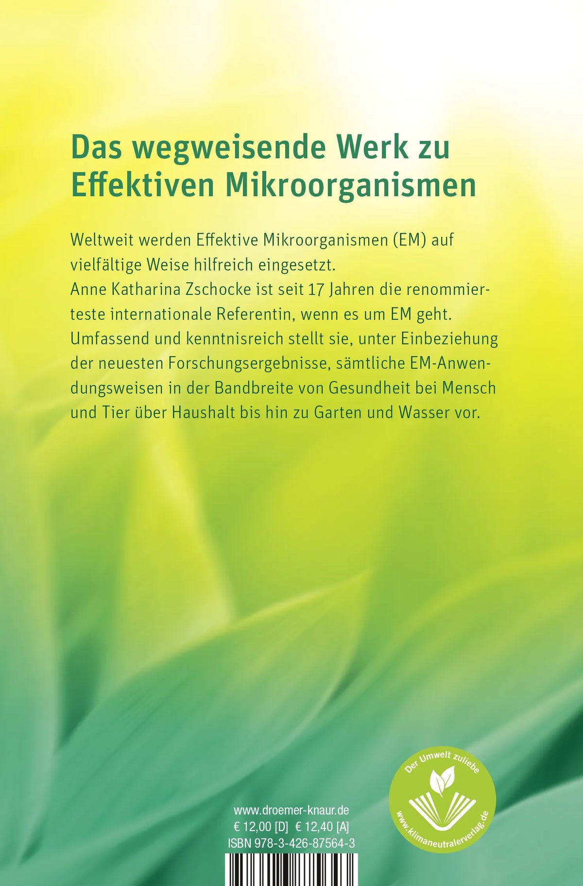Buchrückseite von 'Die erstaunlichen Kräfte der Effektiven Mikroorganismen EM' mit Klappentext - Taschenbuch