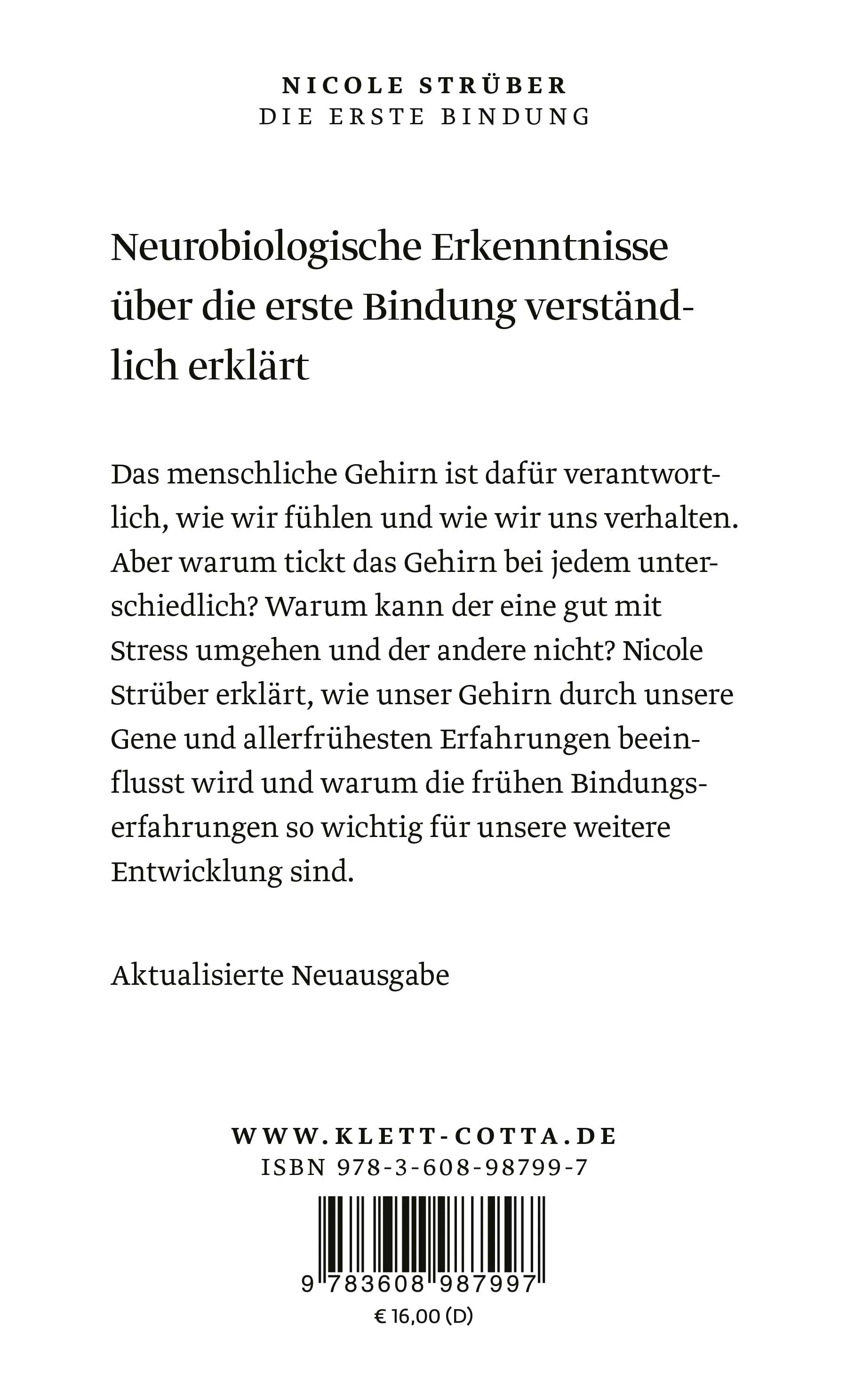 Buchrückseite von 'Die erste Bindung' mit Klappentext - Taschenbuch